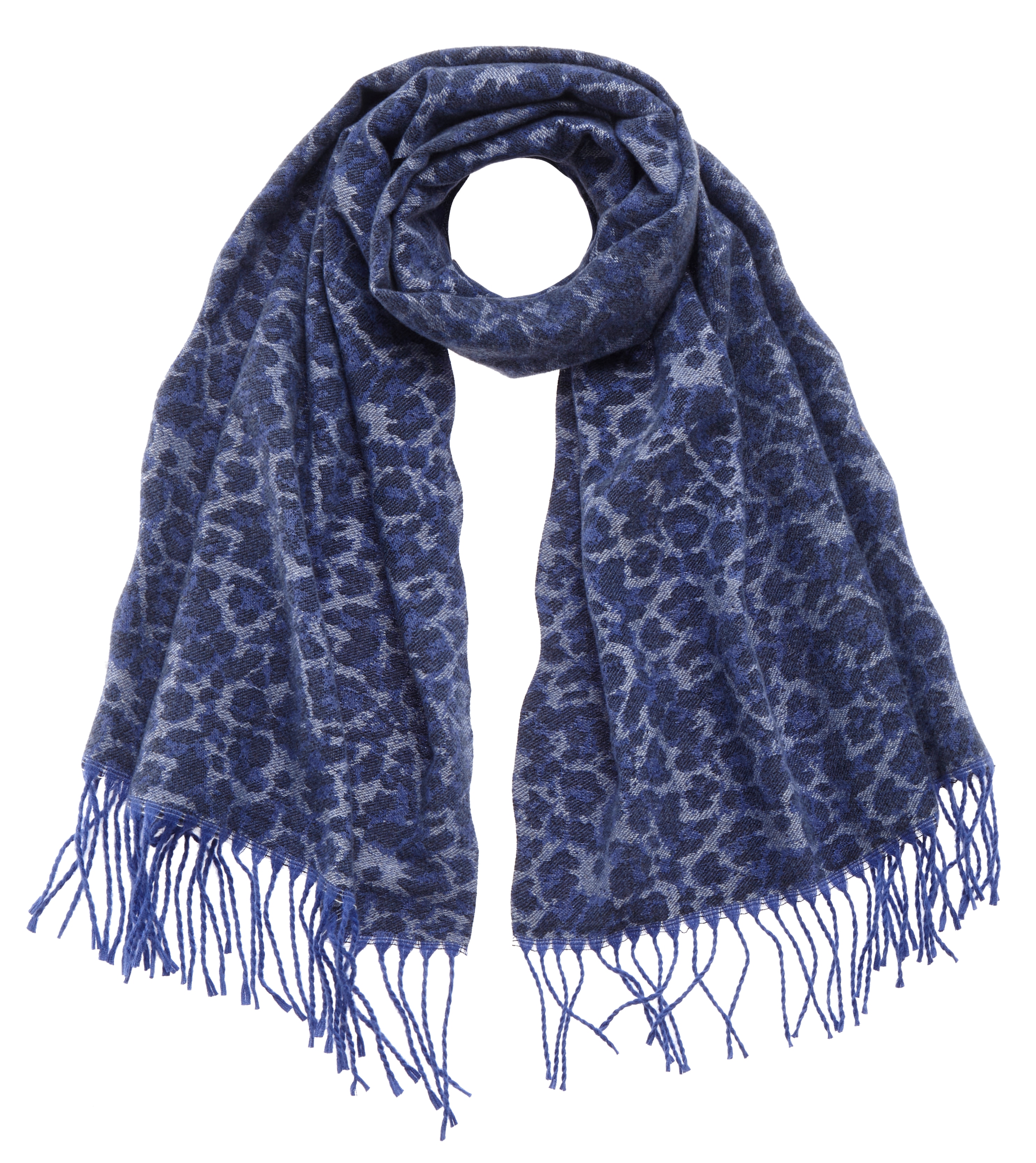 Schal LASCANA, Damen, blau (blau, grau), Strick, Kunstfaser, gemustert, Modetücher Schal, Winterschal, Damenschal, Modeschal, Fransenschal VEGAN