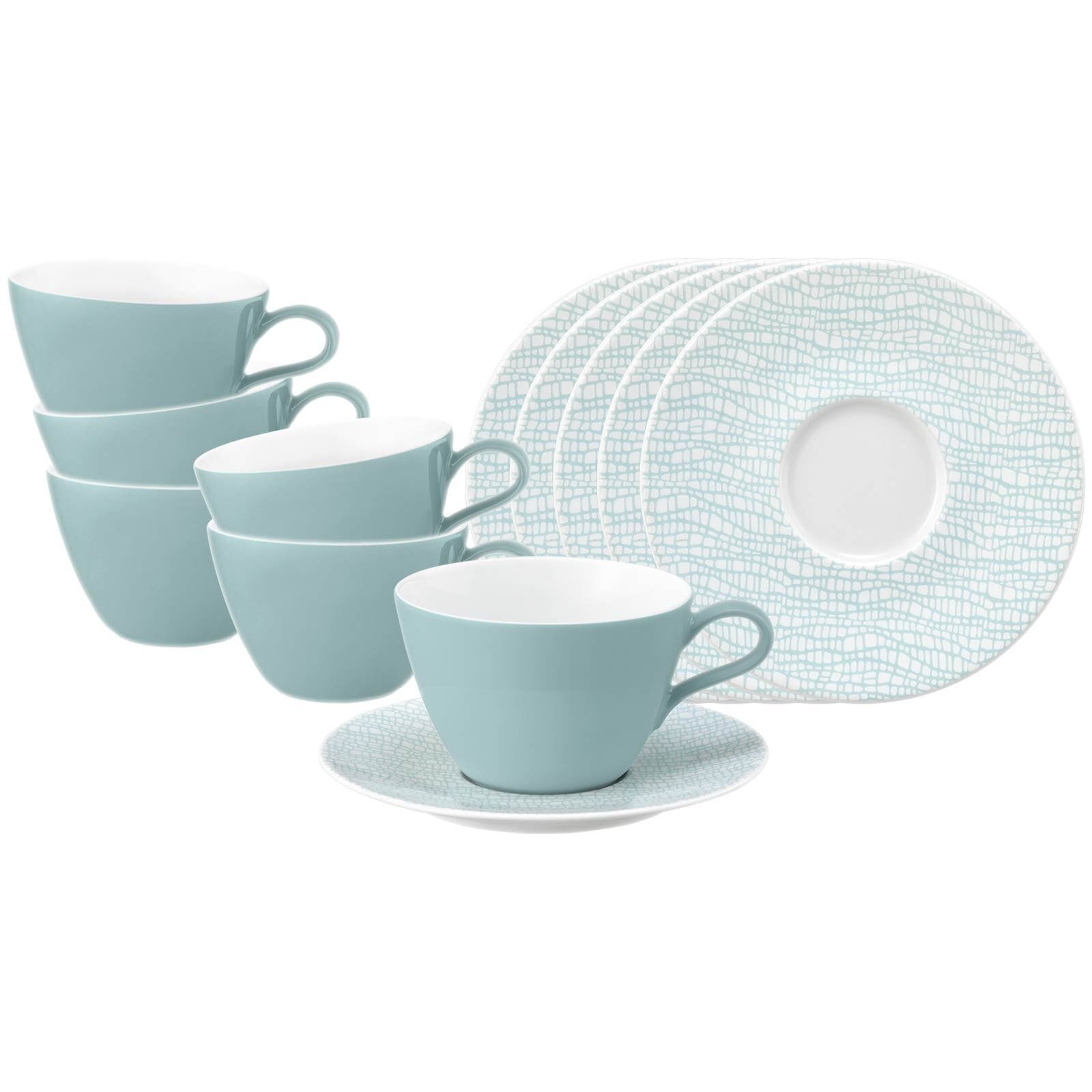 Tasse SELTMANN WEIDEN "Milchkaffeetassen mit Untertassen Life Fashion 370 ml 6er Set", grün (grün chic), 12 tlg., Porzellan, Trinkgefäße, Tasse
