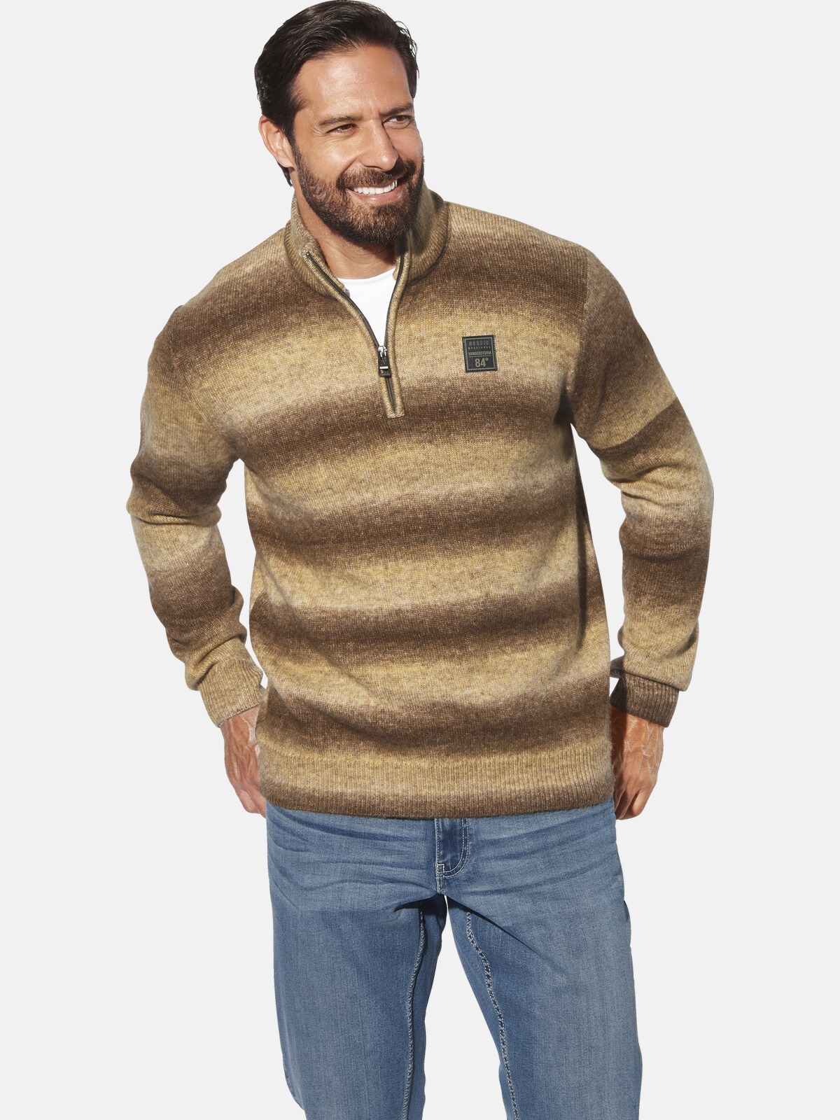Rundhalspullover JAN VANDERSTORM "Pullover AKSELSTAD", Herren, Gr. XXL, grün (braun gestreift), Obermaterial: 51% Polyacryl PAN. 40% Polyamid ECONYL PA ECONYL. 9% Wolle mw., Pullover Rundhalspullover