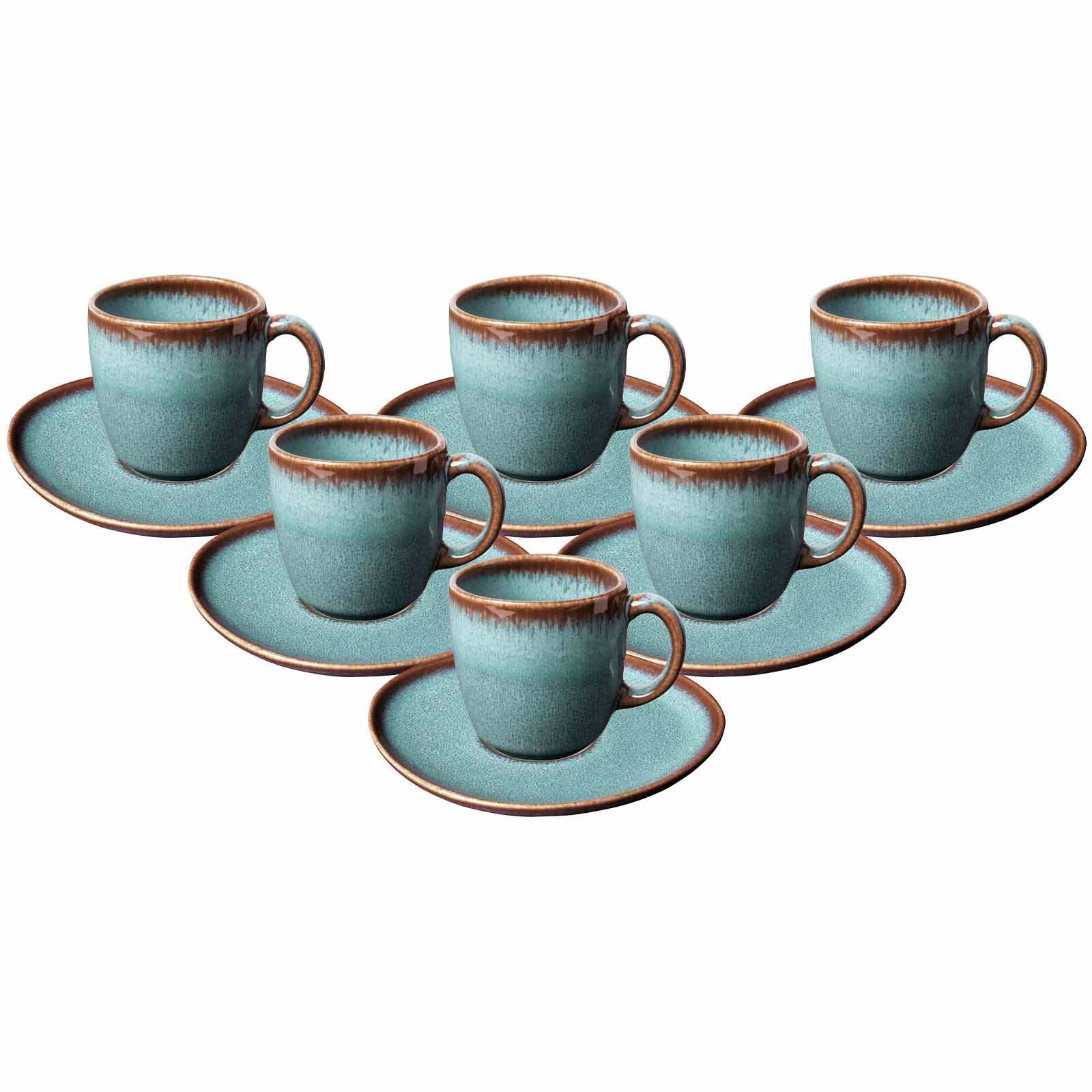 Tasse "Kaffeetassen mit Untertassen Lave 190 ml 6er Set", blau (glacé), Steingut, LIKE. BY VILLEROY & BOCH, Trinkgefäße, Tasse Image