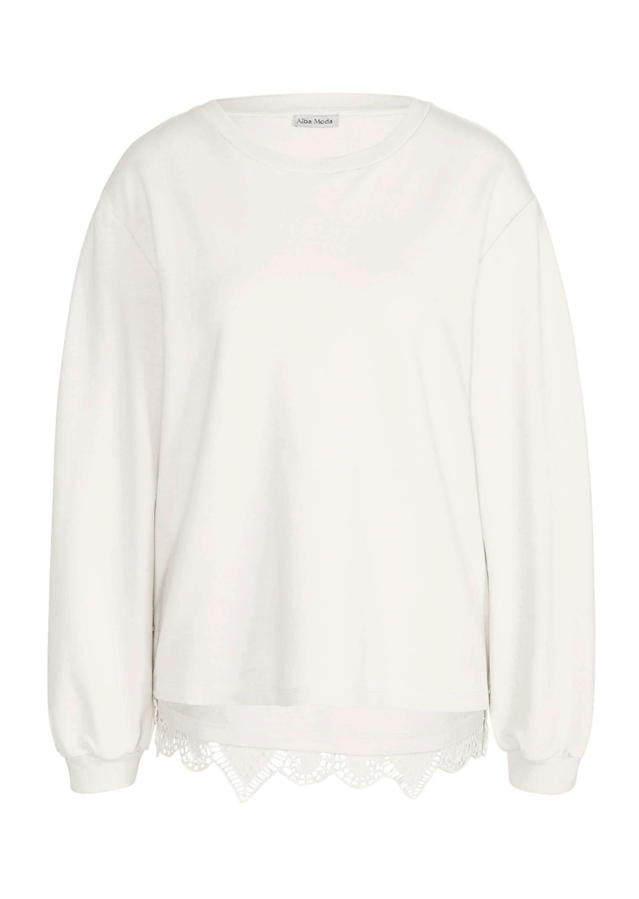 Longpullover ALBA MODA "Sweatshirt Sweatshirt", Damen, Gr. 40, weiß (natur), Obermaterial: 95% Baumwolle CO. 5% Elasthan EL., Modern, Pullover Longpullover