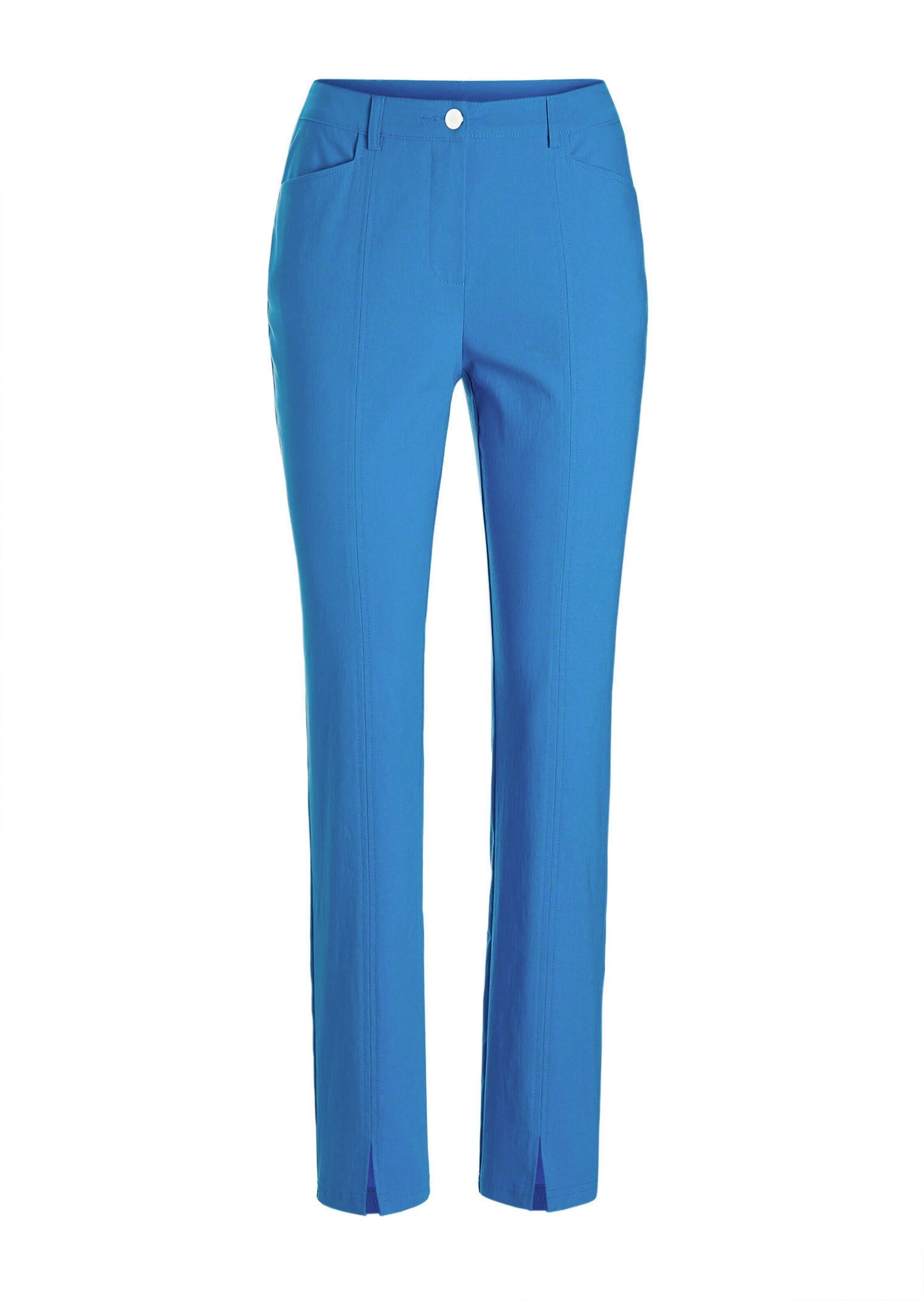 Stoffhose GOLDNER "Kurzgröße Elegante Hose LOUISA mit Formbund", Damen, Gr. 24, K-Gr, blau, Obermaterial: 66% Viskose CV. 31% Polyamid PA. 3% Elasthan EL., Hosen Stoffhose