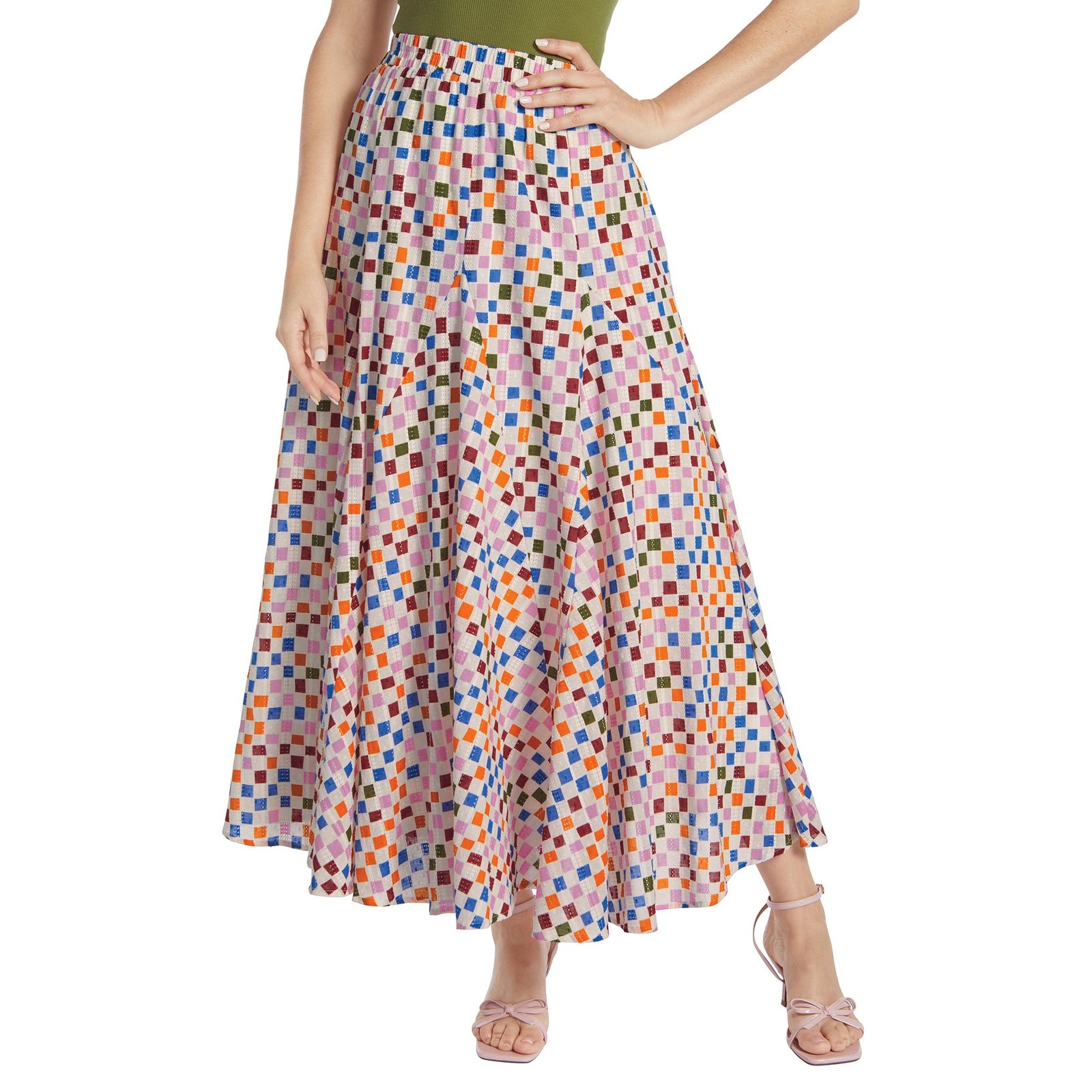 Masseys Daydream Maxi Skirt (Size M) Multi Checker, Cotton