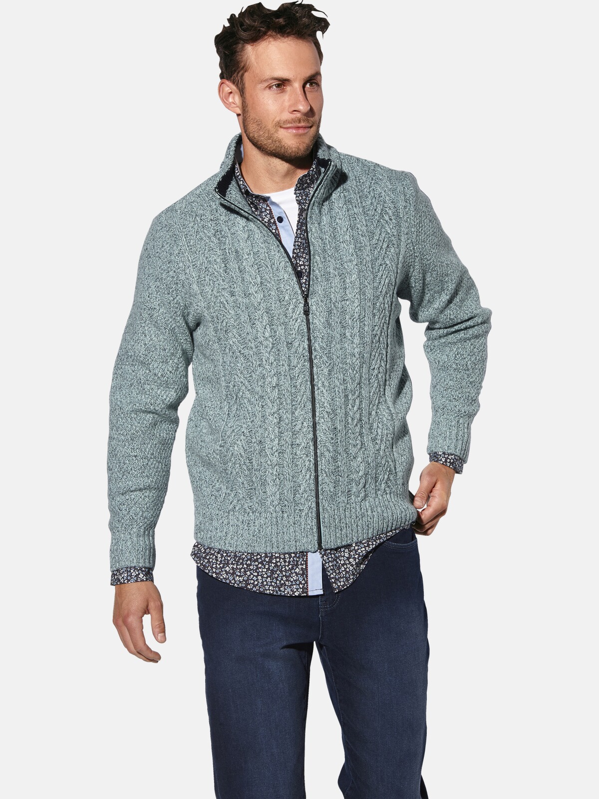 Strickjacke BABISTA "Strickjacke NERADO", Herren, Gr. XL, grün (mint melange), Obermaterial: 55% Polyacryl PAN. 24% Wolle mw. 21% Baumwolle CO., Strickjacken Strickjacke
