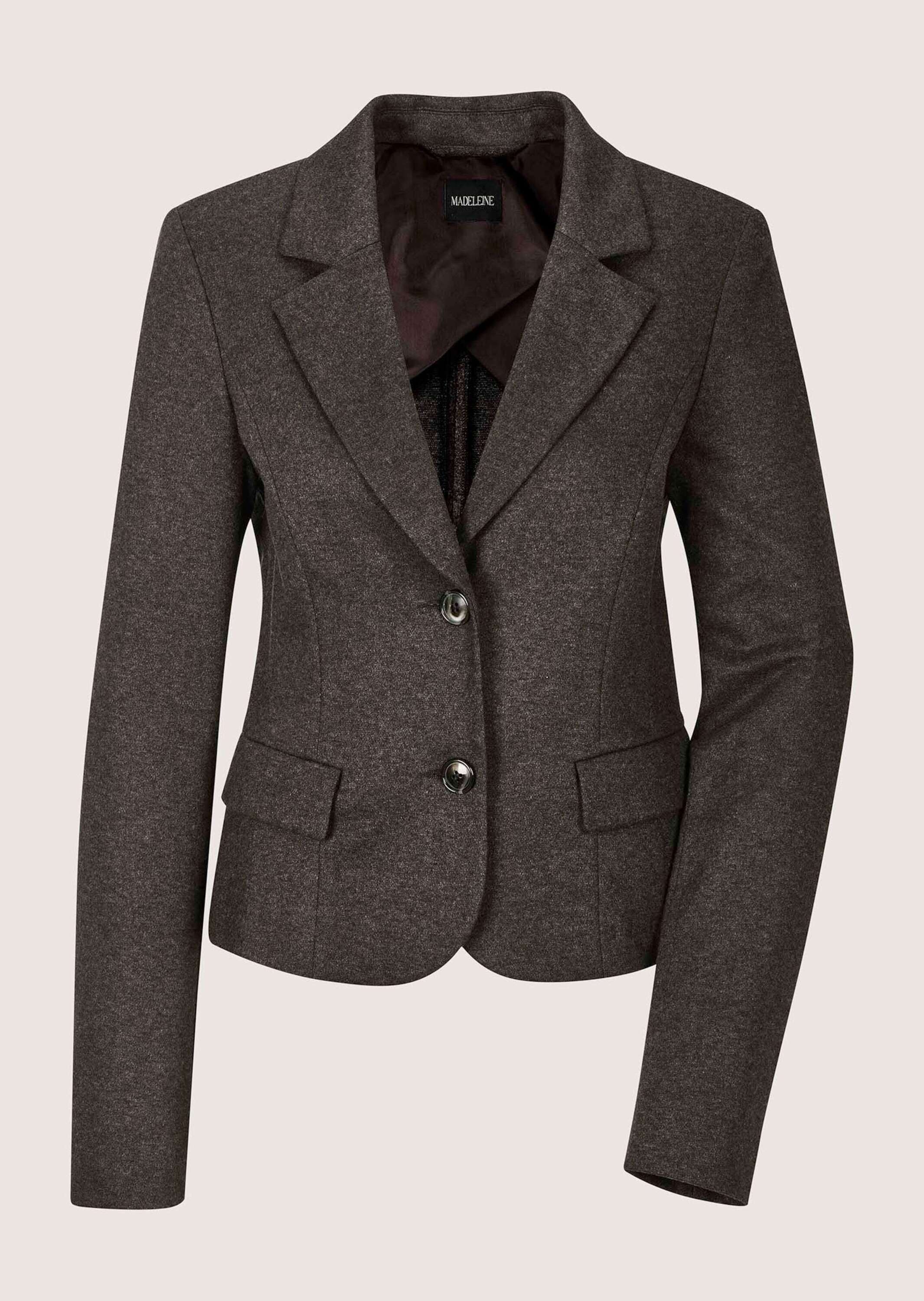 Jackenblazer MADELEINE "Kurzblazer Eleganter Einreiher mit Reverskragen", Damen, Gr. 48, braun (braun, melange), Obermaterial: 75% Viskose CV. 24% Polyester PES. 1% Elasthan EL., Modern, Blazer, Dezenter Melange-Effekt