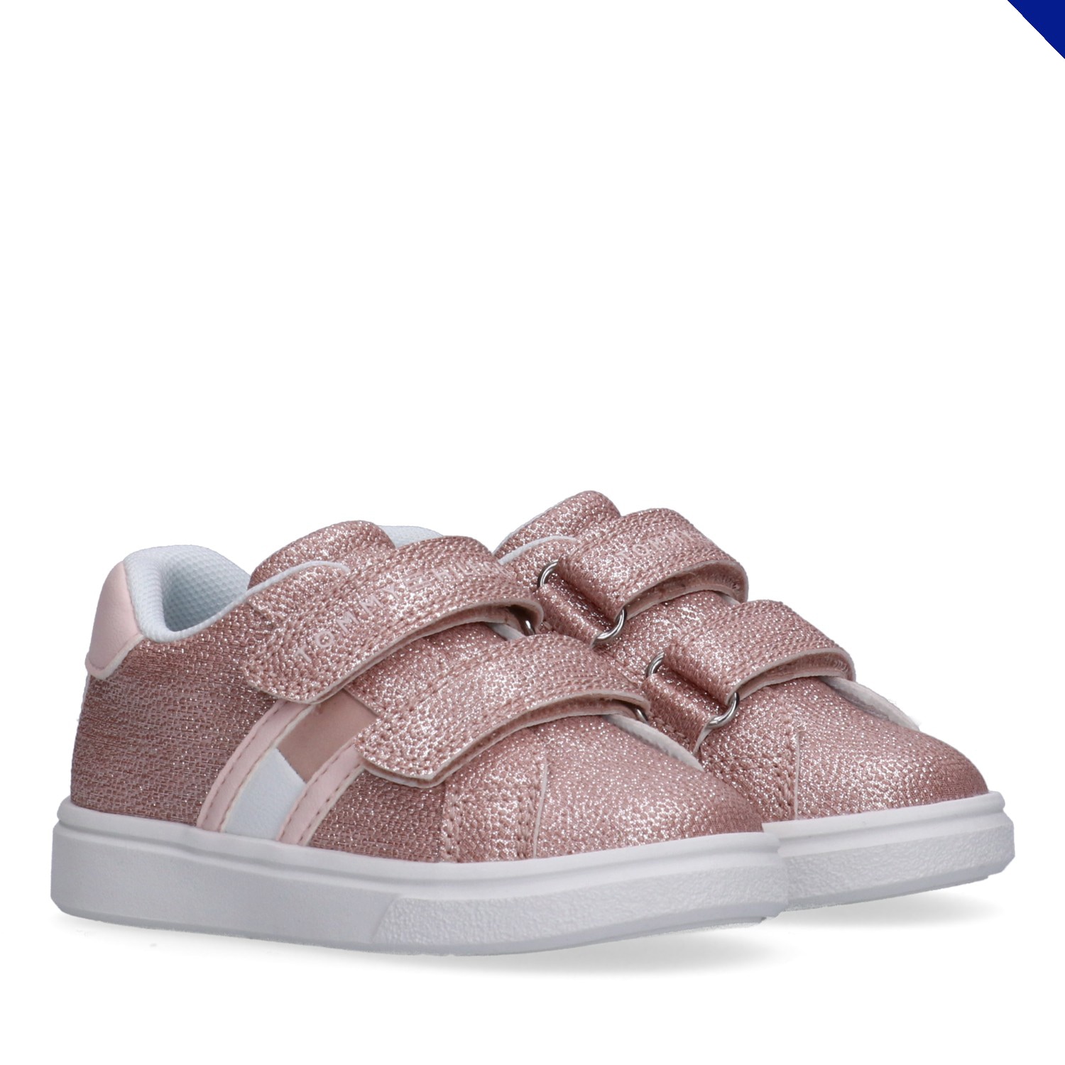 Sneaker TOMMY HILFIGER, Damen, Gr. 33, rosa, Lederimitat, Glitzer, Schuhe Sneaker, Schlupfschuh Klettschuh, Mädchenschuh mit allover Glitzer