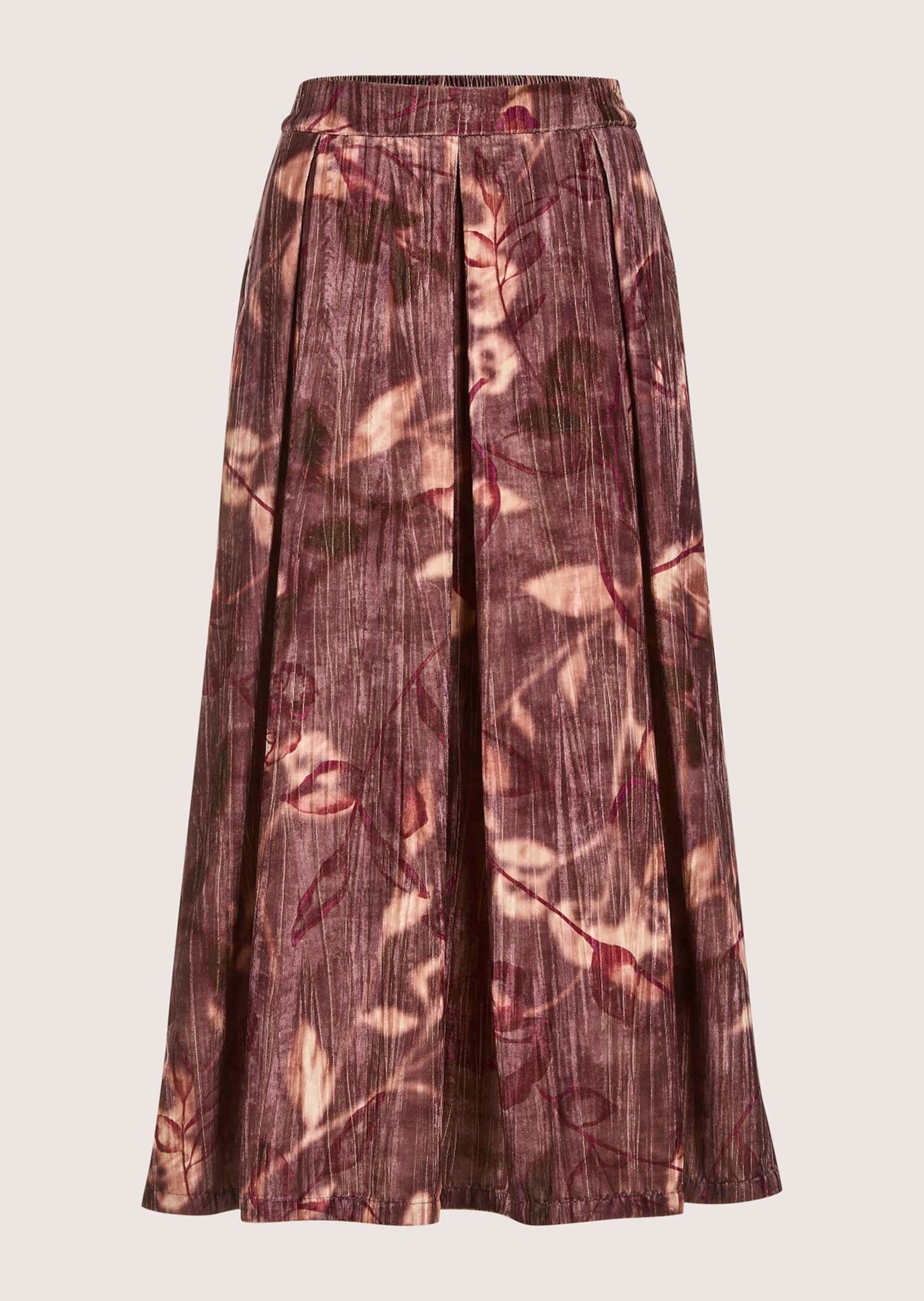 Midirock MADELEINE "Samtrock Eleganter Midirock mit floralem Design", Damen, Gr. 46, lila (brombeere, multicolor), Obermaterial: 100% Polyester PES., Modern, Röcke, Samtrock in Midilänge mit floralem Print