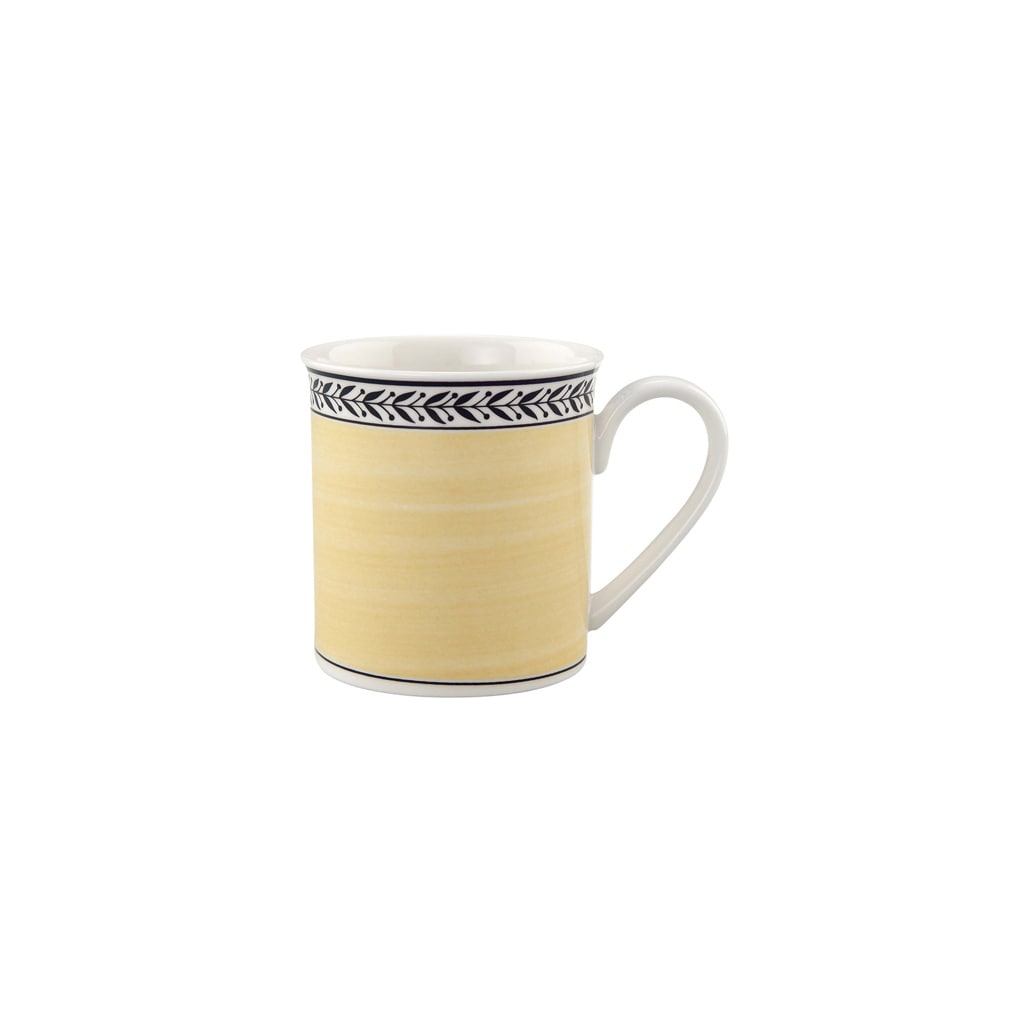 Becher VILLEROY & BOCH "Kaffeebecher Audun Fleur 300 ml weiß-grau-gelb", bunt (weiß, grau, gelb), Porzellan, Trinkgefäße, Becher