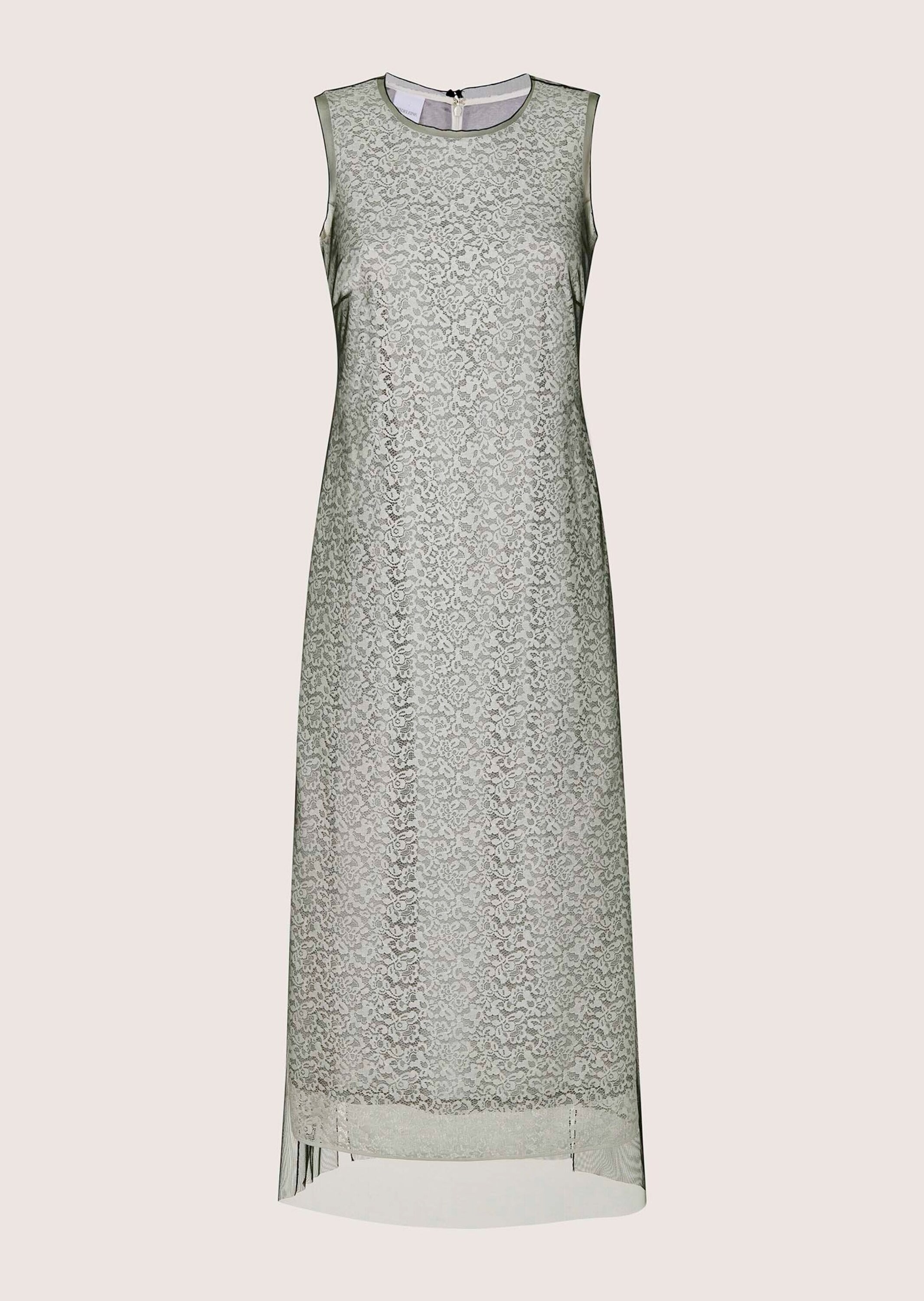 Midikleid MADELEINE "Spitzenkleid Elegantes Tüllkleid mit Spitzendetails", Damen, Gr. 38, N-Gr, weiß (weiß, silbergrau, schwarz), Obermaterial: 66% Polyamid PA. 34% Baumwolle CO., Kleider Midikleid