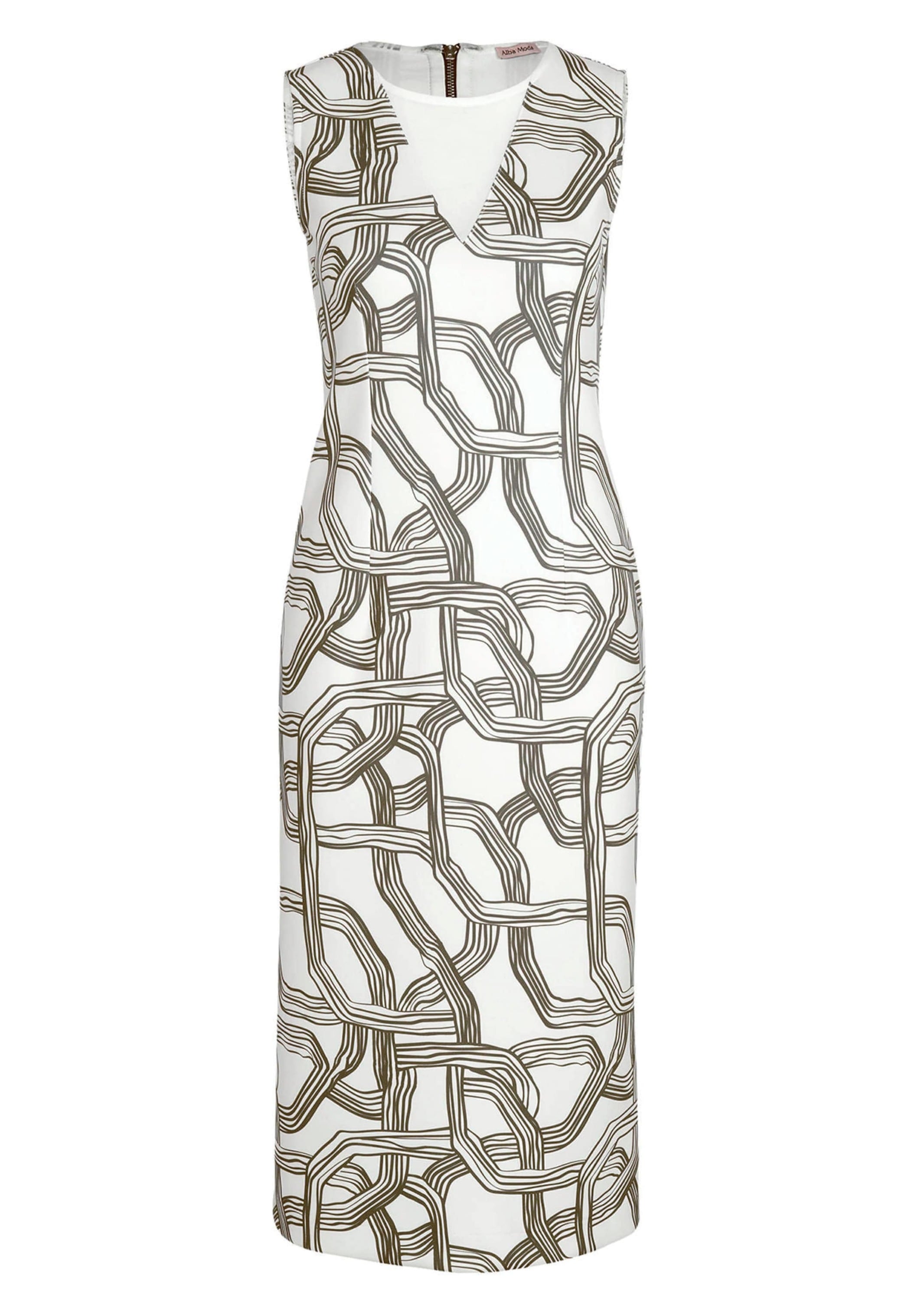 Sommerkleid ALBA MODA "Kleid Kleid", Damen, Gr. 42, N + K Gr, weiß (ecru, oliv), Obermaterial: 95% Polyester PES. 5% Elasthan EL., Kleider Sommerkleid