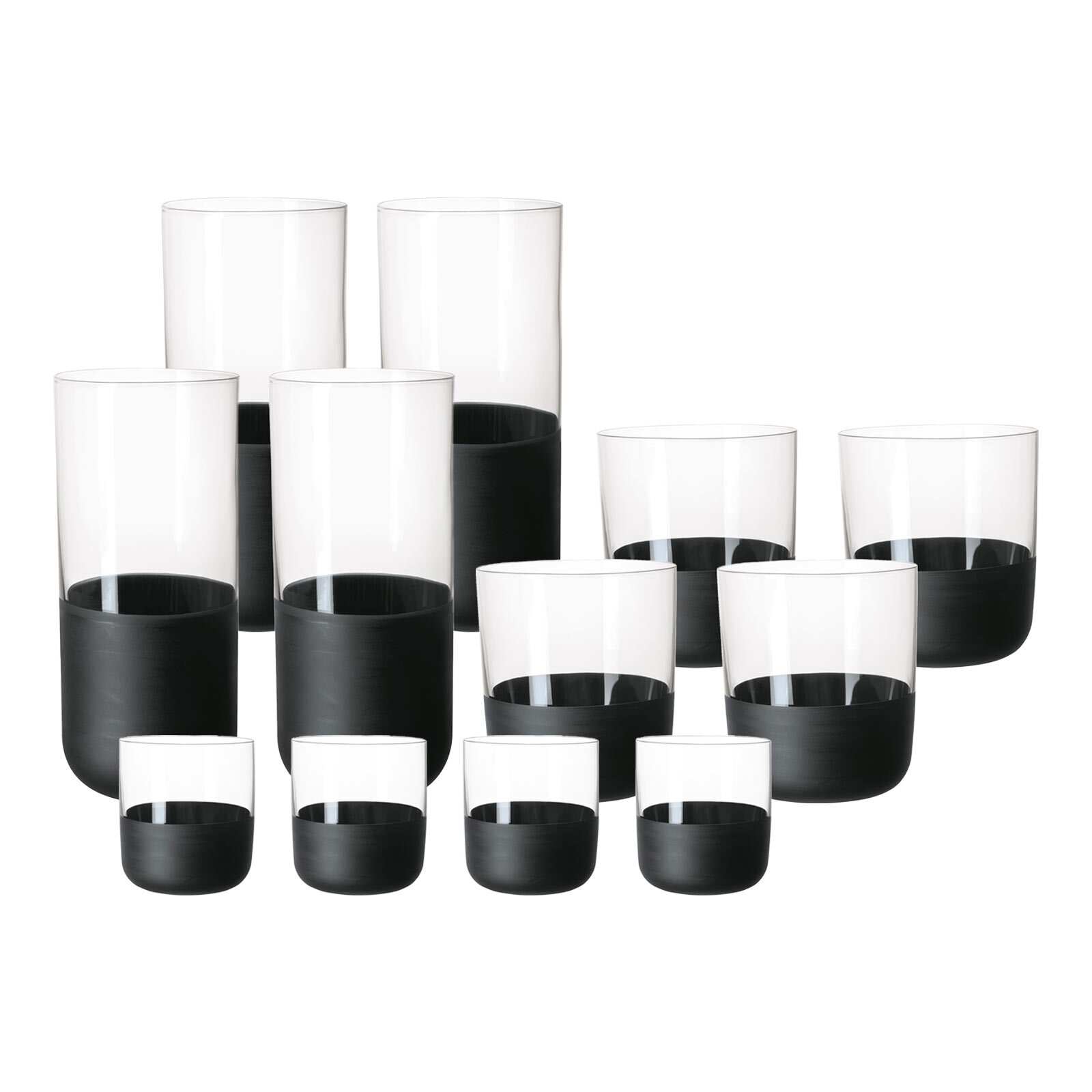Gläser-Set VILLEROY & BOCH "Bargläser Manufacture Rock 12er Set schwarz-transparent", bunt (schwarz, transparent), 12 tlg., Kristallglas, Trinkgefäße Image