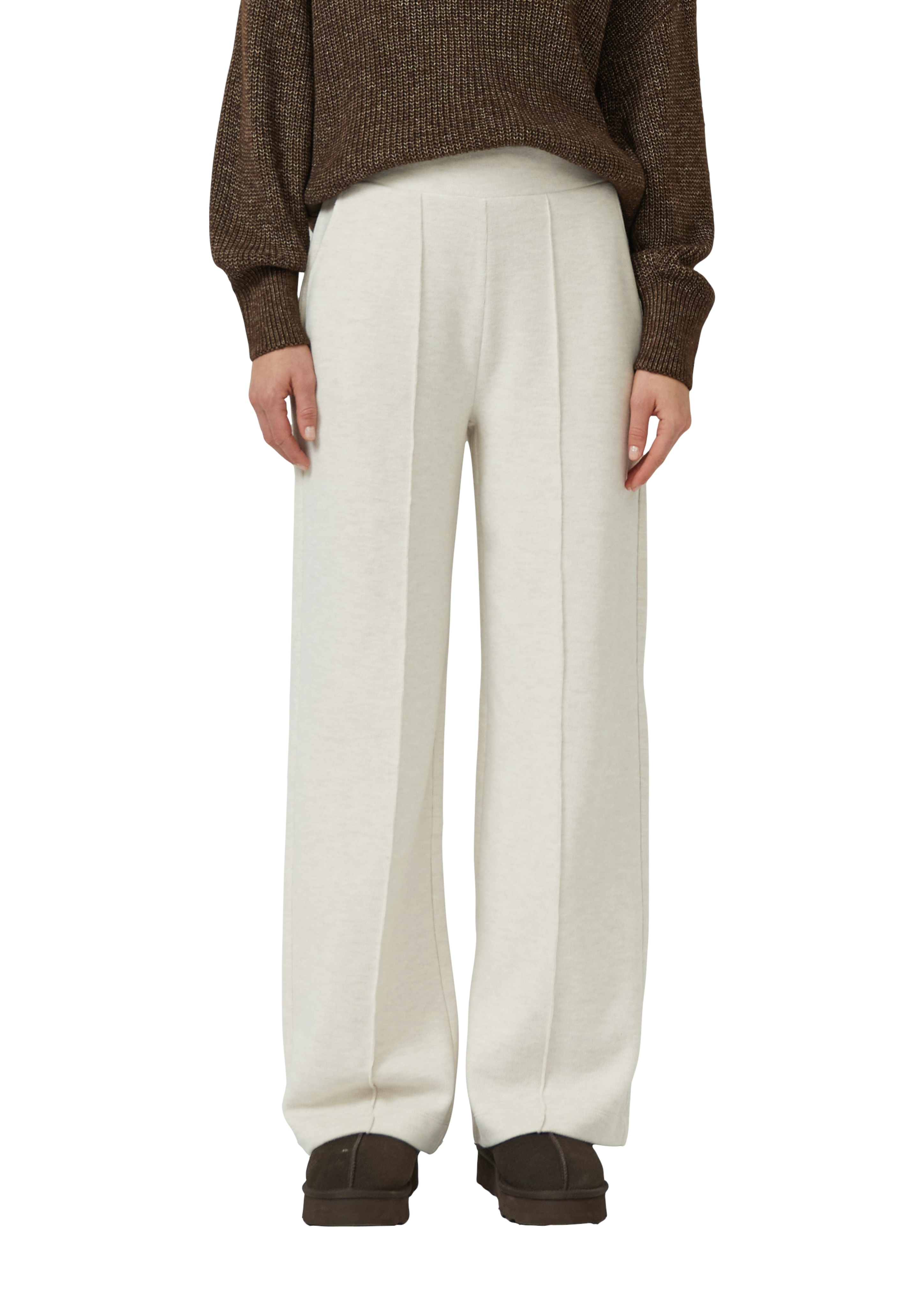 Sweathose S.OLIVER, Damen, Gr. 46, N-Gr, light beige melange, Sweatware, Obermaterial: 50% Baumwolle, 50% Polyester, meliert, lang, Hosen Sweathose, mit dekorativer Biesennaht vorne