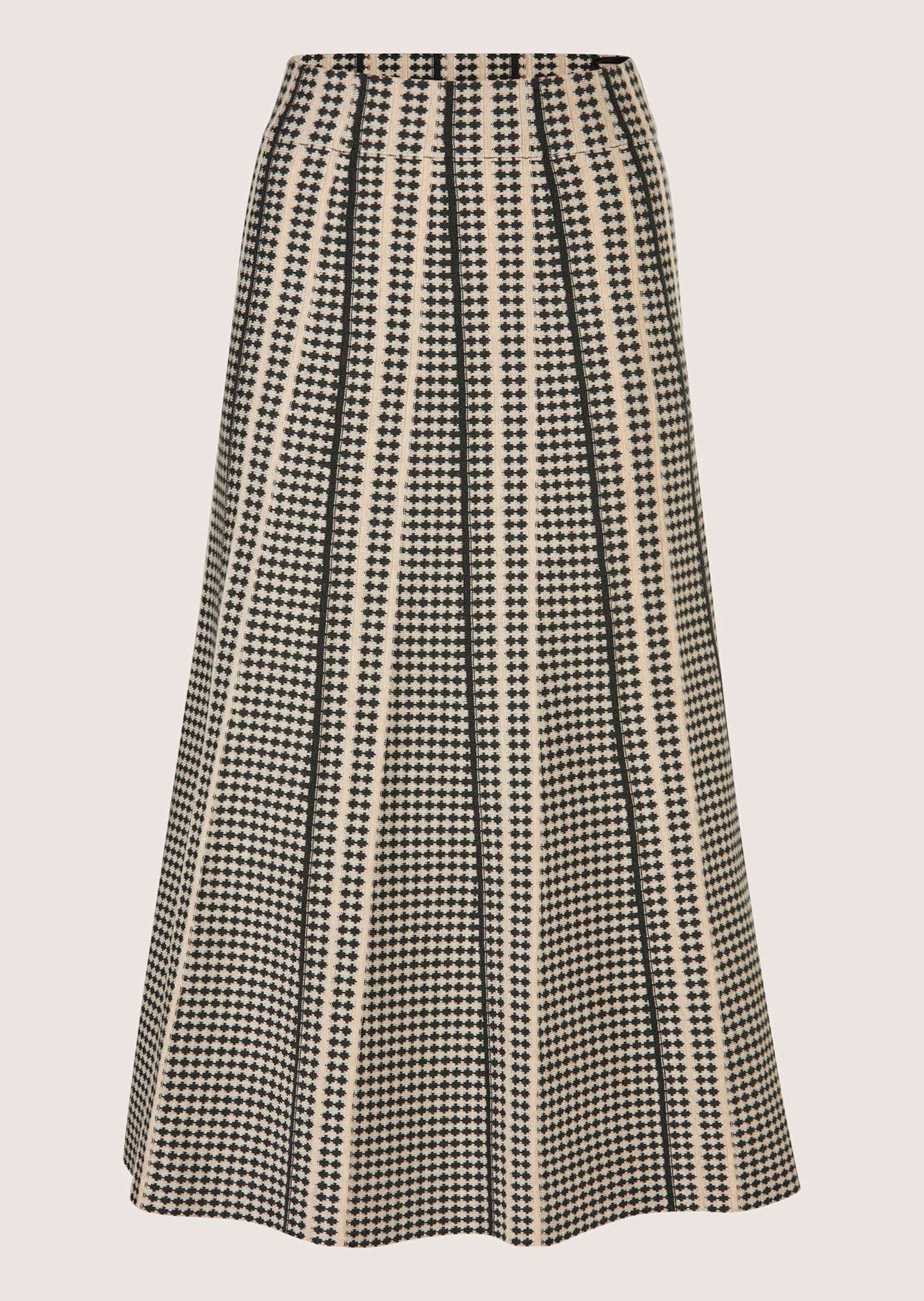 Midirock MADELEINE "Strickrock Eleganter Jacquard-Rock für kühle Tage", Damen, Gr. 36, beige (beige, nebelblau, multicolor), Obermaterial: 47% Polyester PES. 33% Wolle mw. 20% Polyacryl PAN., Röcke