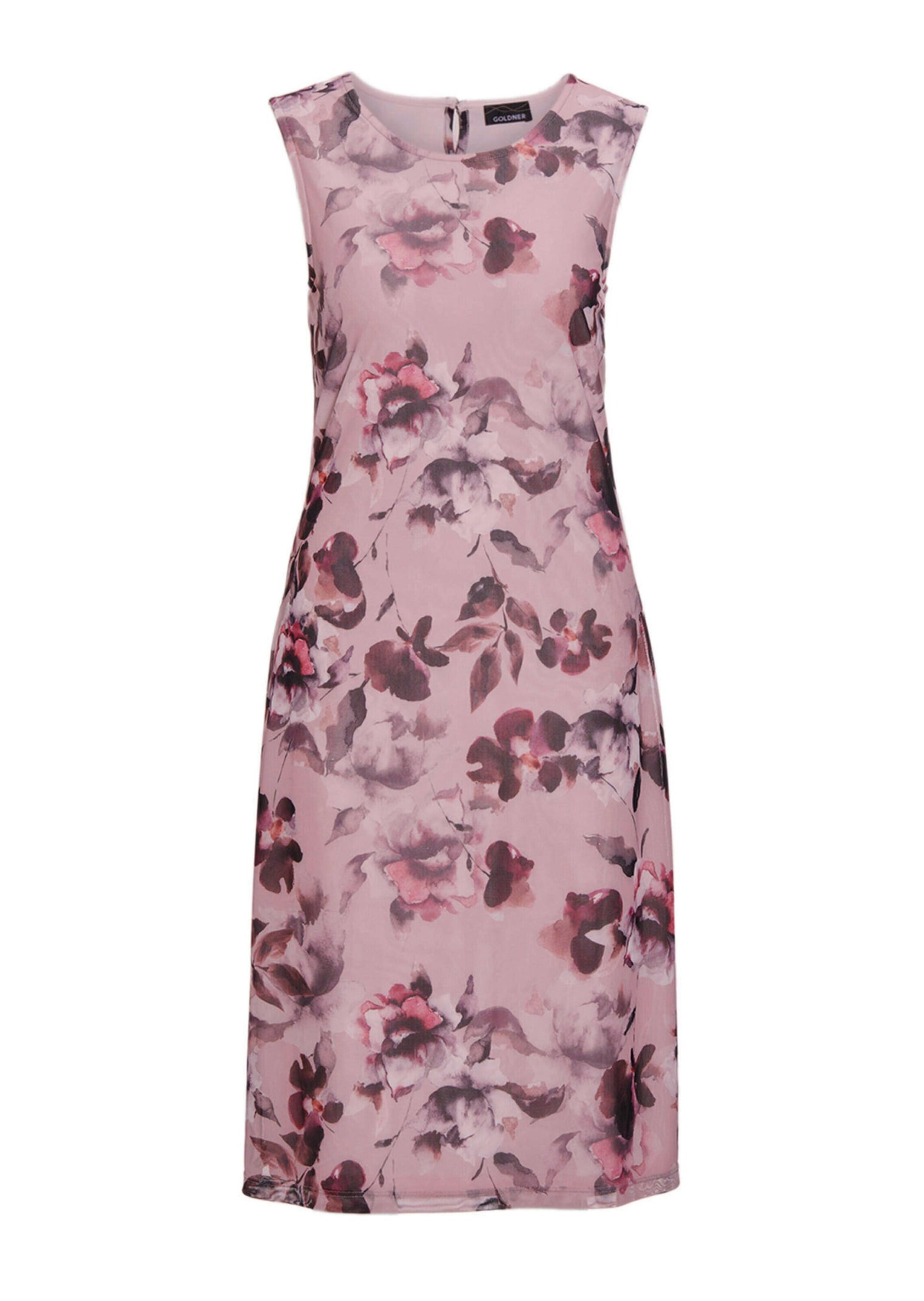 Abendkleid GOLDNER "Kurzgröße Elegantes Kleid aus weichem Mesh", Damen, Gr. 24, K-Gr, rosa (rosenquarz, purpur, gemustert), Obermaterial: 92% Polyester PES. 8% Elasthan EL., Kleider Abendkleid