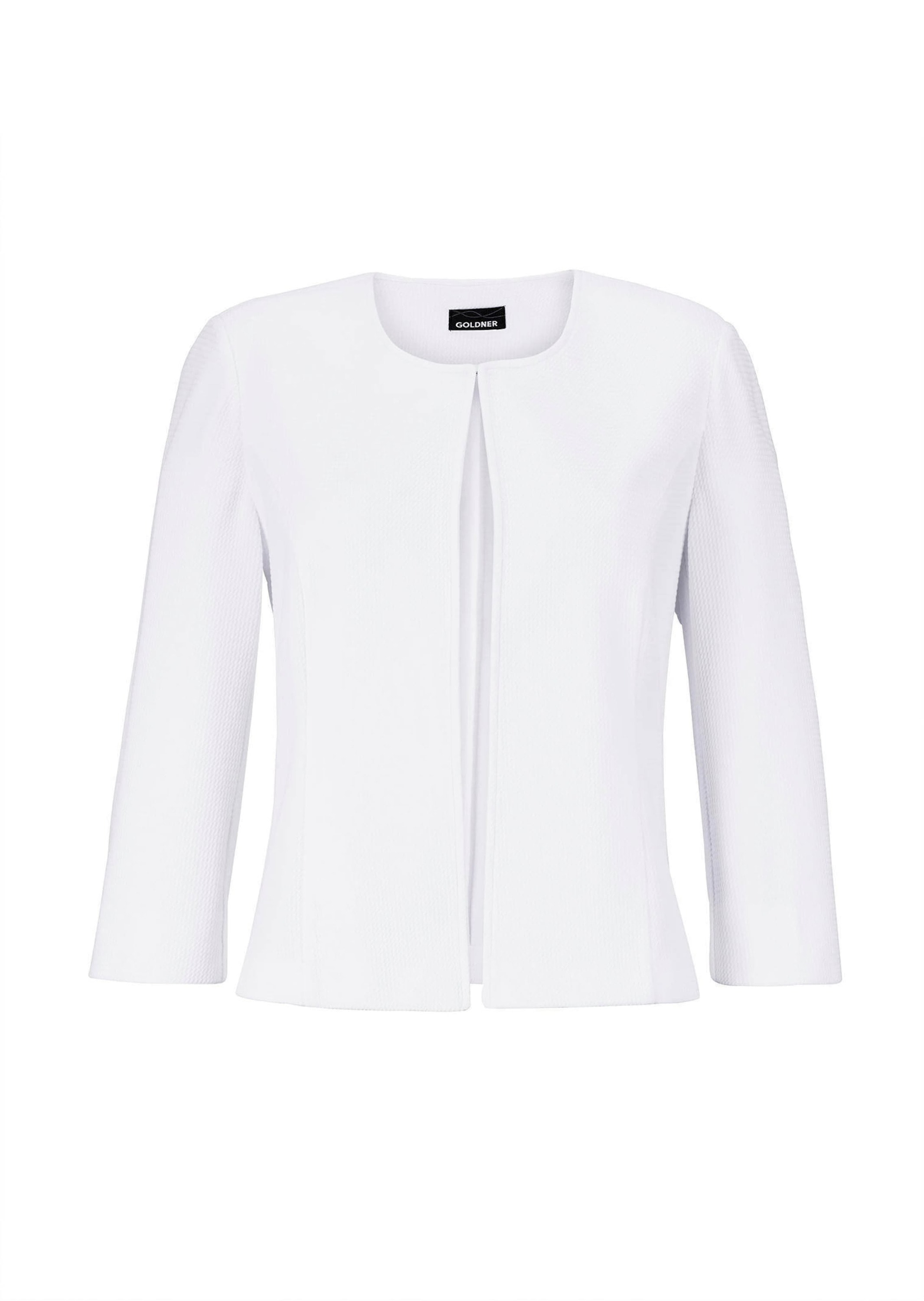 Jackenblazer GOLDNER "Kurzgröße Eleganter Jersey-Kurzblazer", Damen, Gr. 23, grün (weiß), Obermaterial: 95% Polyester PES. 5% Elasthan EL., Blazer
