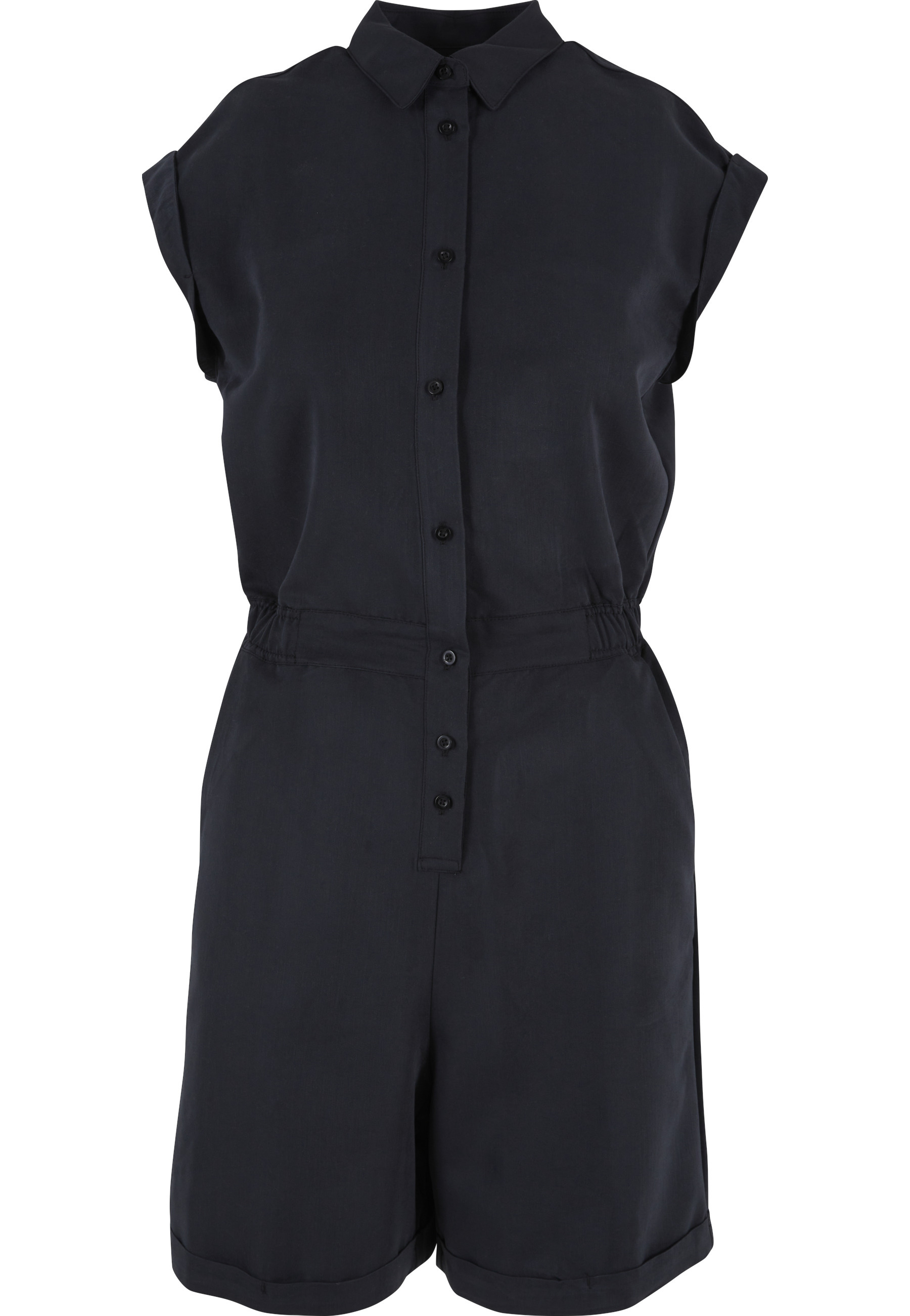 Jumpsuit URBAN CLASSICS "Urban Classics Damen Ladies Viscose Twill Jumpsuit", Damen, Gr. L, US-Größen, schwarz, 69% Viskose, 31% Polyester, unifarben, normal, ohne Ausschnitt, Overalls Jumpsuit