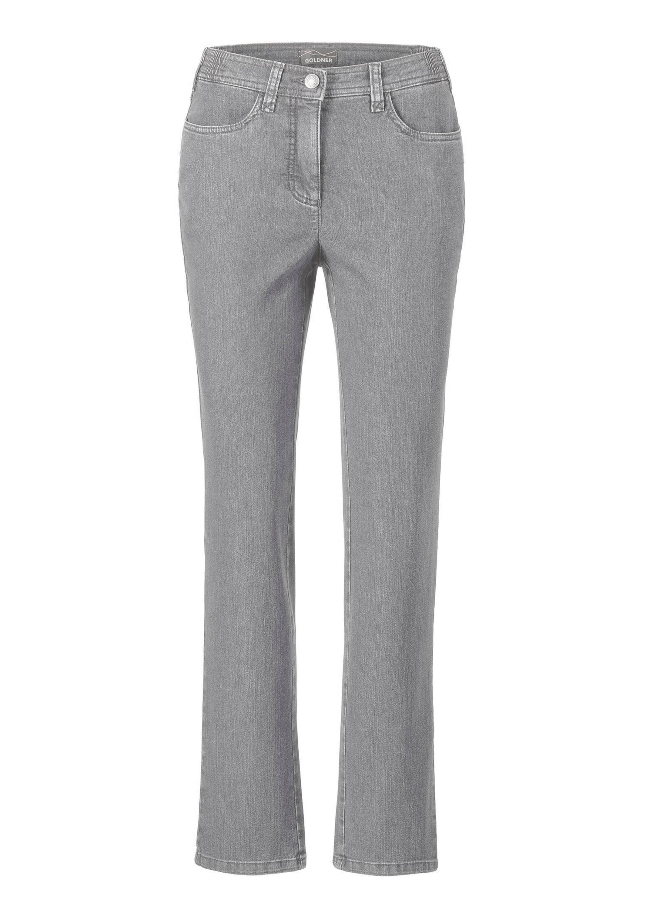 Regular-fit-Jeans GOLDNER "Klassische Jeanshose ANNA", Damen, Gr. 52, N-Gr, grau (hellgrau), Obermaterial: 78% Baumwolle CO. 20% Polyester PES. 2% Elasthan EL., Jeans