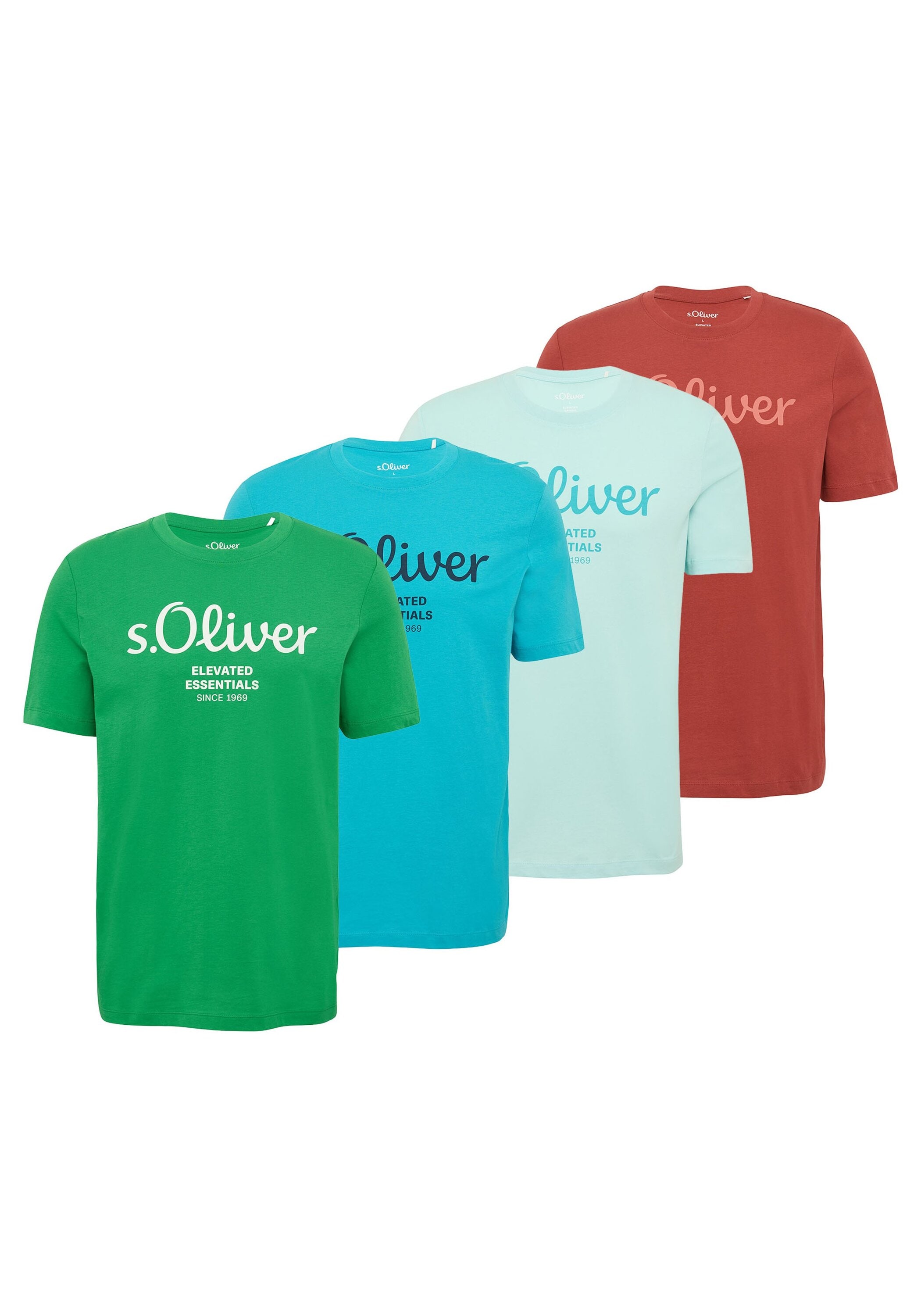 T-Shirt S.OLIVER "T-Shirt Logo T-Shirt 4er Pack", Herren, Gr. L, blau (rot, türkis, türkis, grün), Obermaterial: 100% Baumwolle CO., Shirts T-Shirt