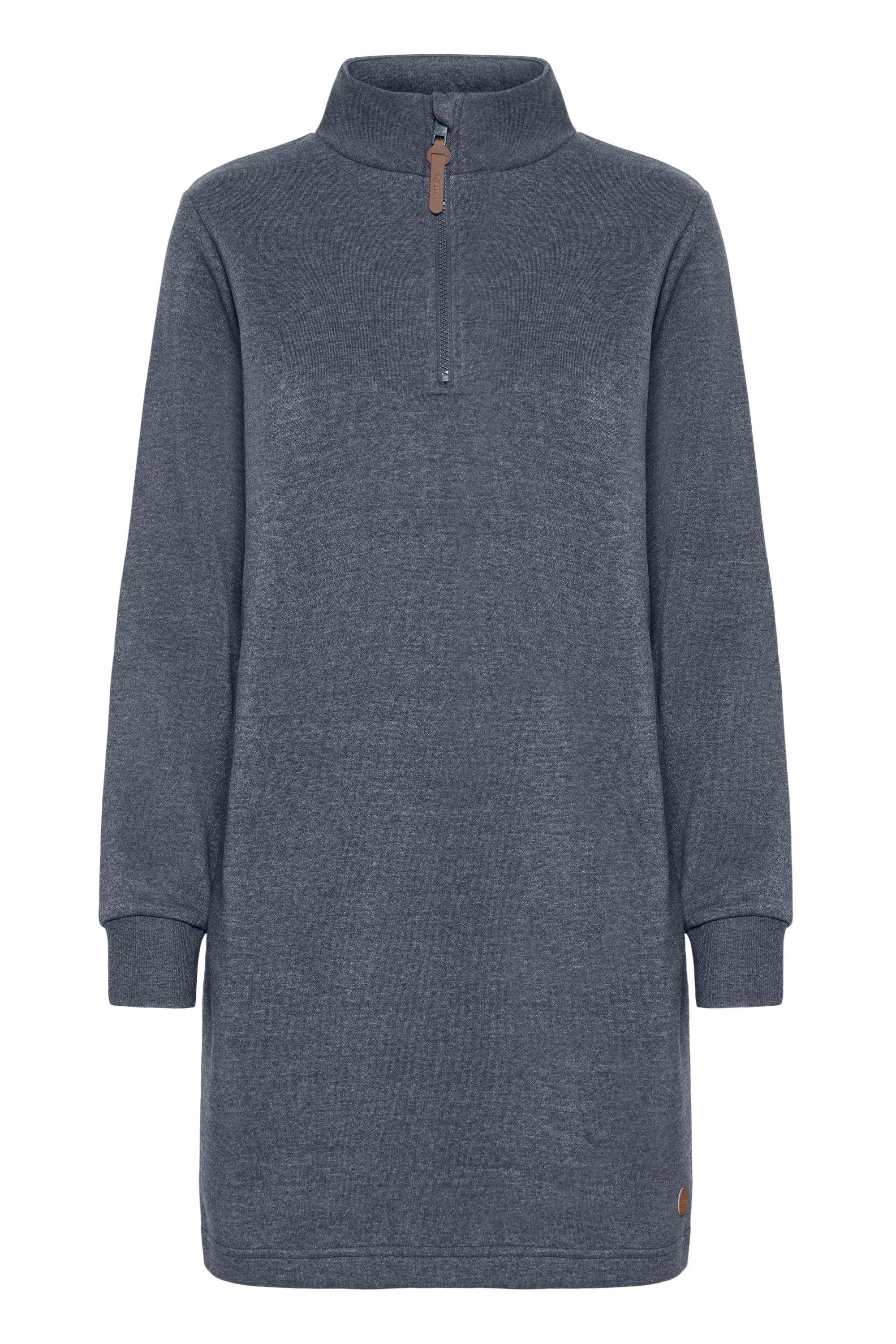 Sweatkleid OXMO "Sweatkleid OXMILLE", Damen, Gr. XL, N-Gr, blau (total eclipse melange), Obermaterial: 55% Polyester PES. 45% Baumwolle CO., Kleider Sweatkleid