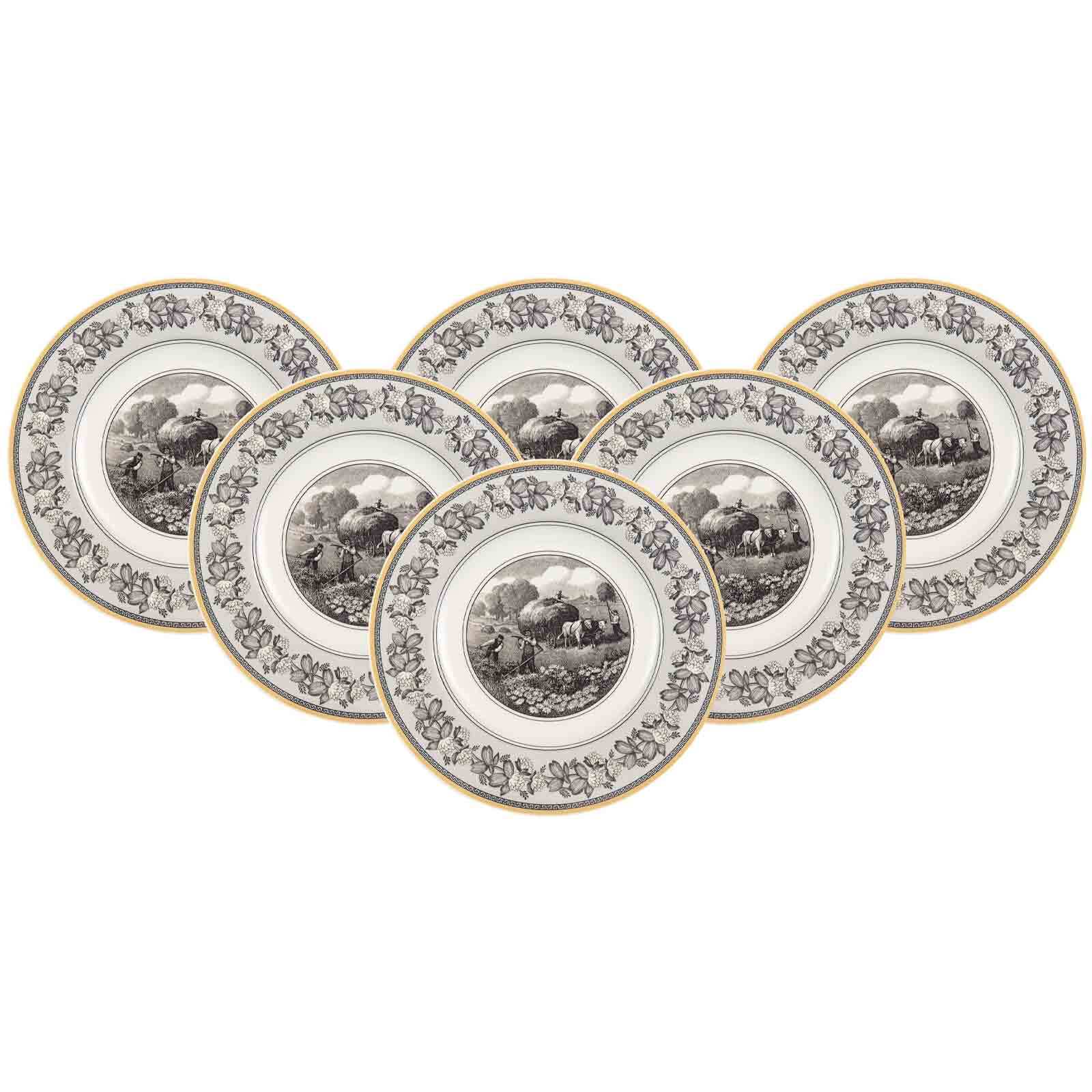 Speiseteller VILLEROY & BOCH "Speiseteller Audun Ferme ø 27,1 cm 6er Set weiß-grau-gelb", bunt (weiß, grau, gelb), L:27,1cm, Speiseteller, Speiseteller
