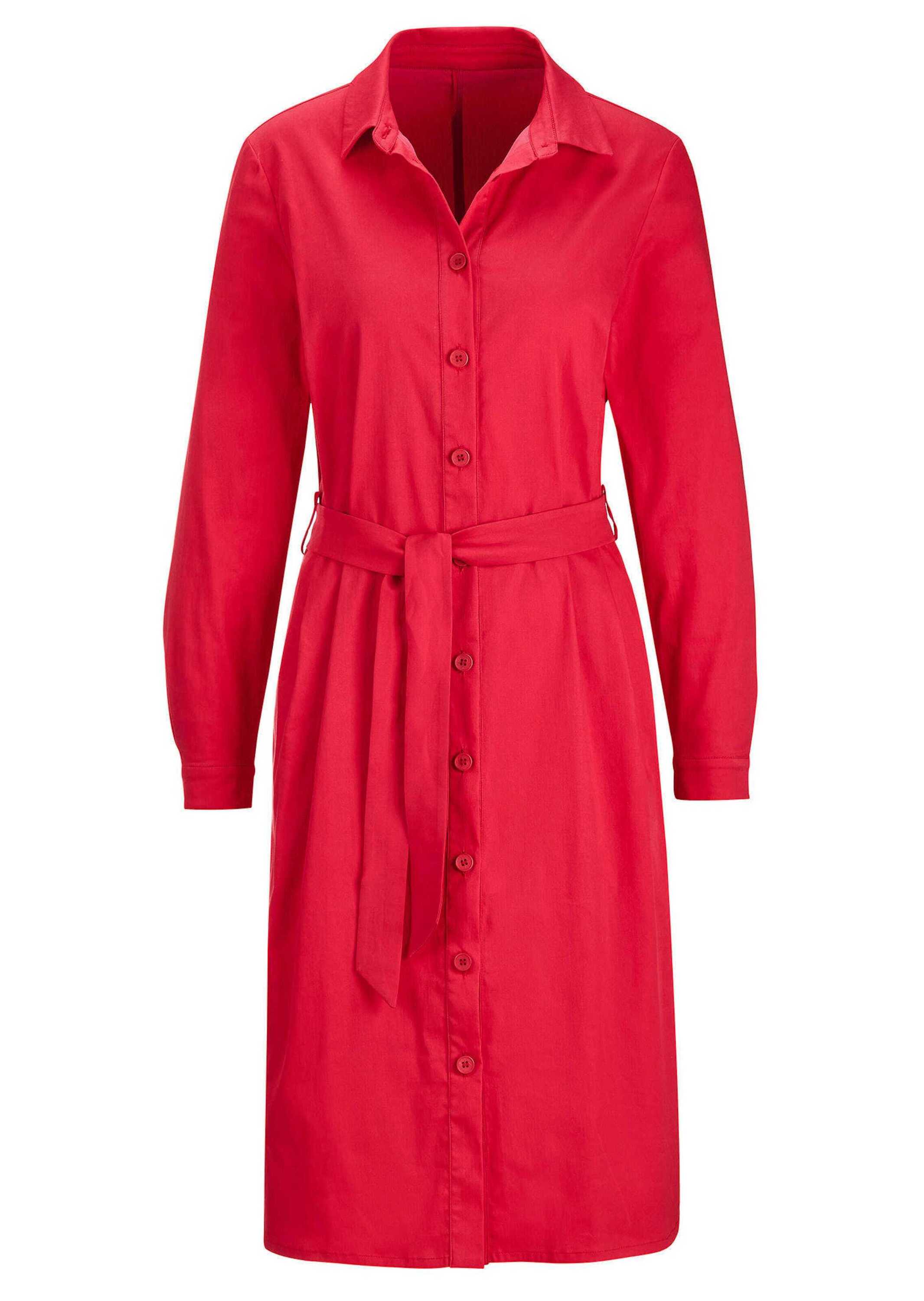 Sommerkleid GOLDNER "Elegantes Hemdblusenkleid mit Bindegürtel", Damen, Gr. 42, N-Gr, rot, Obermaterial: 80% Baumwolle CO. 18% Polyamid PA. 2% Elasthan EL., Kleider Sommerkleid