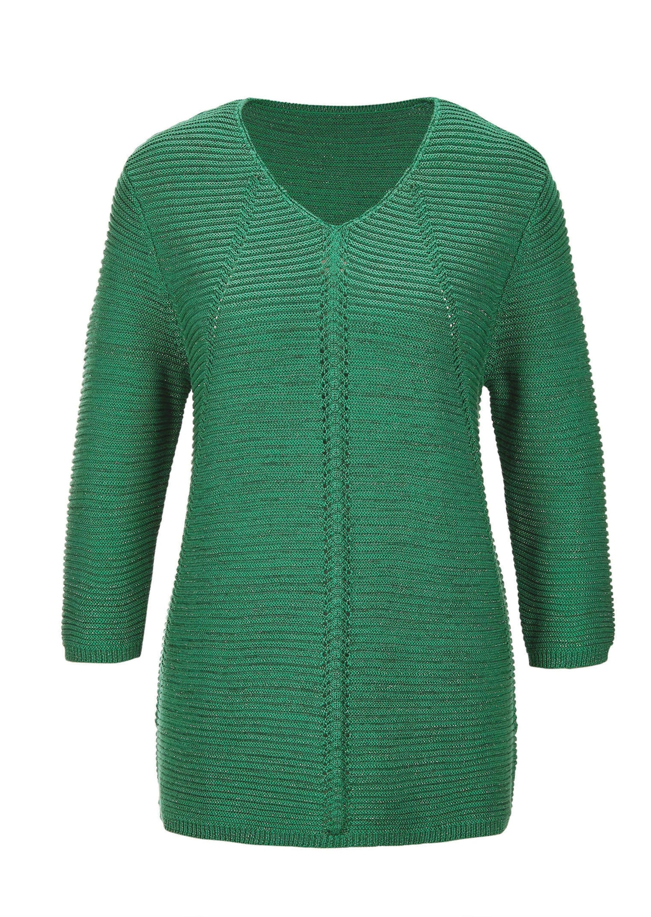 Rundhalspullover GOLDNER "Kurzgröße Eleganter V-Ausschnitt Pullover", Damen, Gr. 22, grün (smaragd), Obermaterial: 50% Baumwolle CO. 50% Polyacryl PAN., Pullover Rundhalspullover