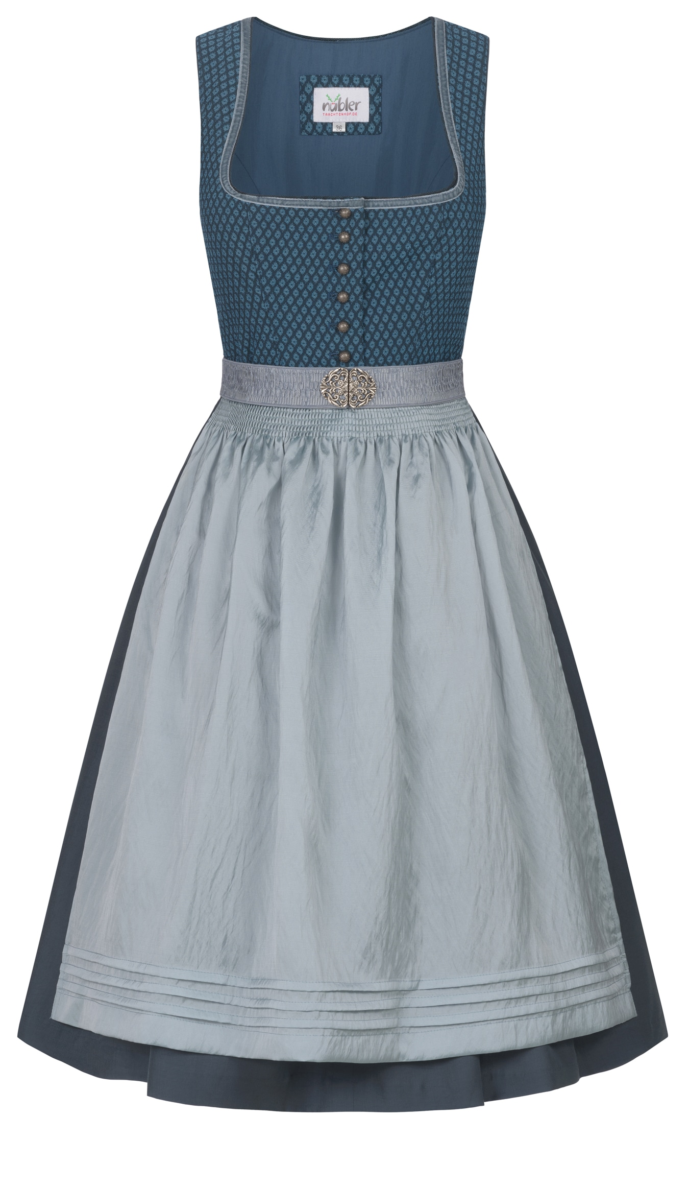 Dirndl NÜBLER "Dirndl midi Gudrun", Damen, Gr. 46, EURO, blau (petrol), Obermaterial: 100% Polyester PES., Kleider Image