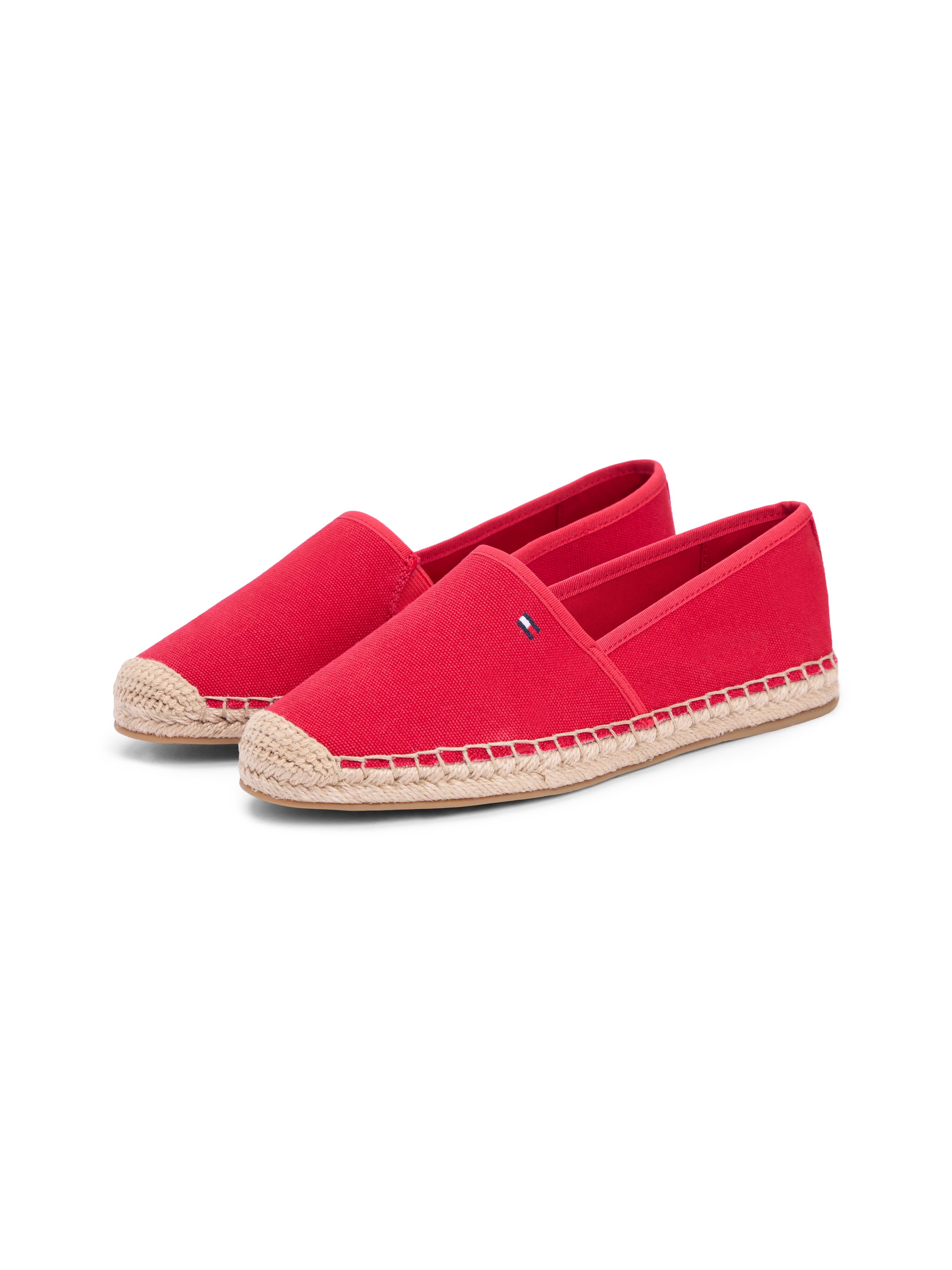 Espadrille TOMMY HILFIGER "FLAG CANVAS ESPADRILLE", Damen, Gr. 37, rot, Baumwolle, unifarben, Schuhe Espadrille, Slipper,Flats,Bequemschuh mit Jutebezug und Ziernähten, schmale Form