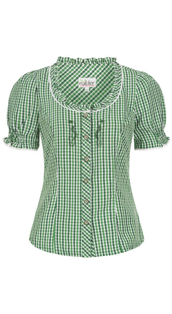 Dirndlbluse NÜBLER "Trachtenbluse Kurzarm Natascha", Damen, Gr. 42, grün, Obermaterial: 70% Baumwolle CO. 30% Polyester PES., Blusen Dirndlbluse Image