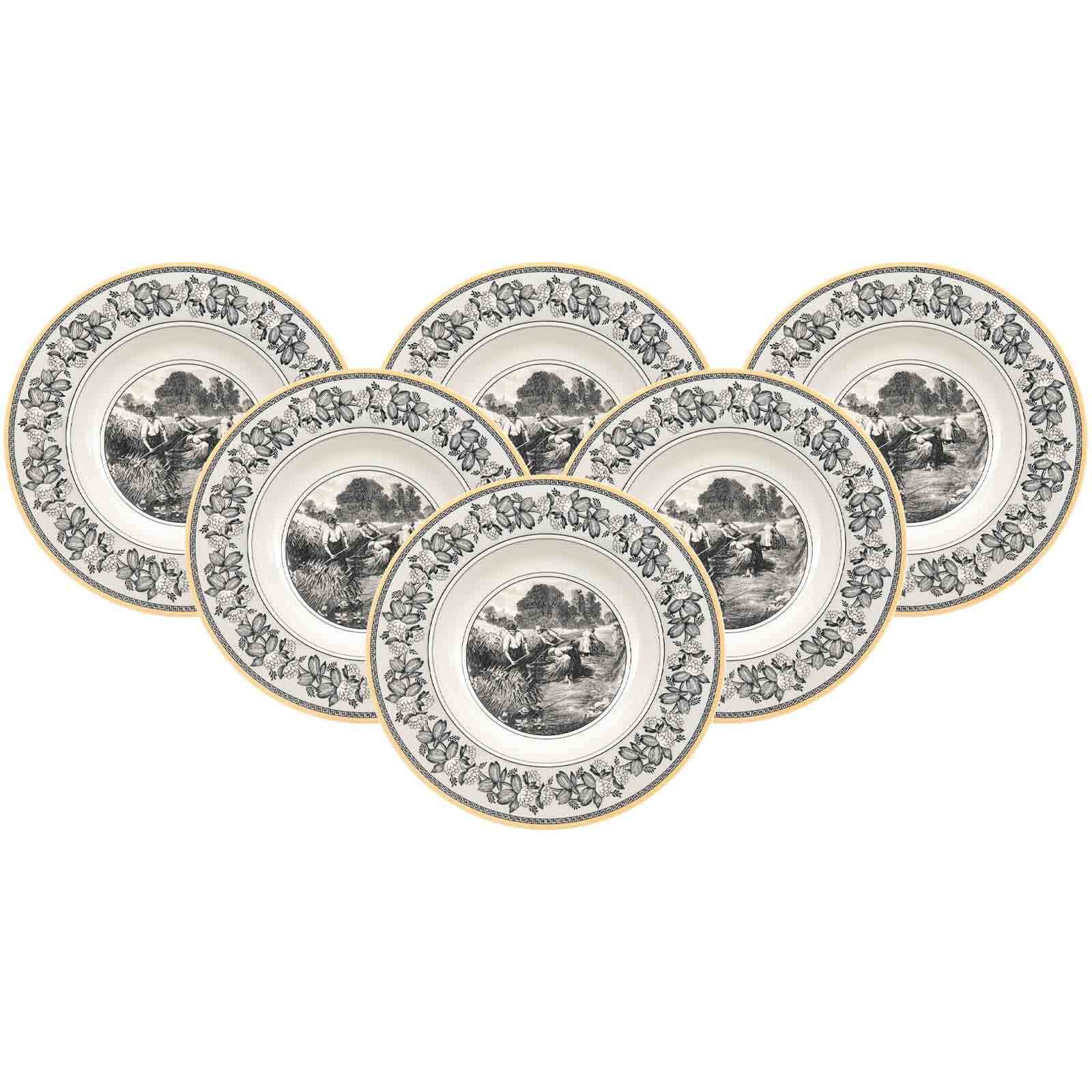 Suppenteller VILLEROY & BOCH "Suppenteller Audun Ferme ø 24,2 cm 6er Set weiß-grau-gelb", bunt (weiß, grau, gelb), Speiseteller