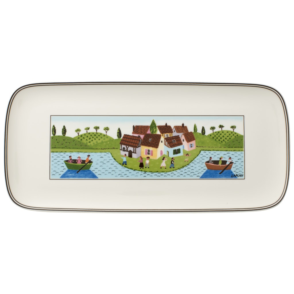 Servierplatte VILLEROY & BOCH "Kuchenplatte Charm & Breakfast Design Naif 34,5 x 15,8 cm weiß-bunt", bunt (weiß, bunt), Porzellan, Servierplatten, Servierplatte