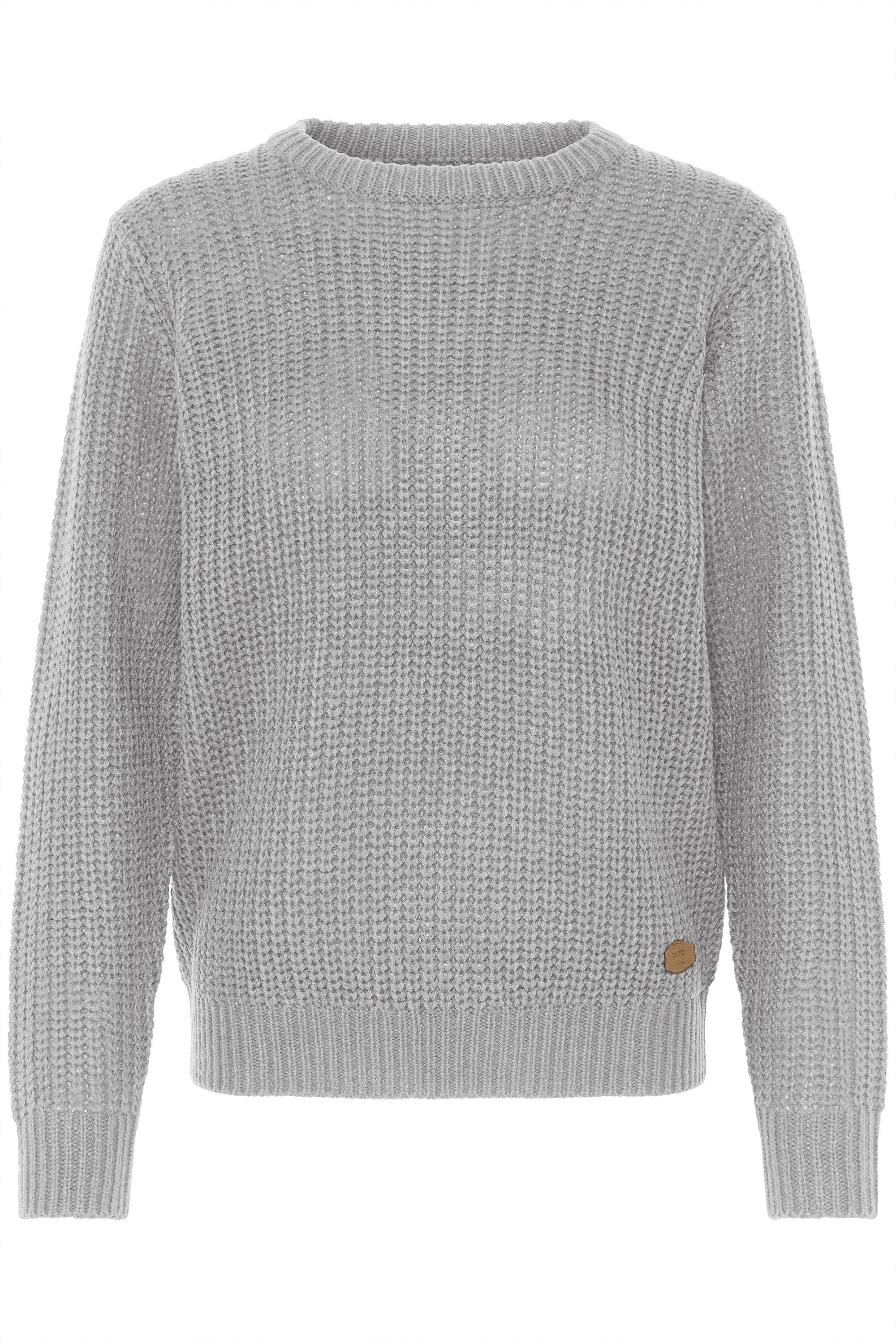 Strickfleece-Pullover OXMO "Strickpullover OXEDNA ONECK", Damen, Gr. M, grau (medium grau melange), Obermaterial: 100% Polyacryl PAN., Pullover