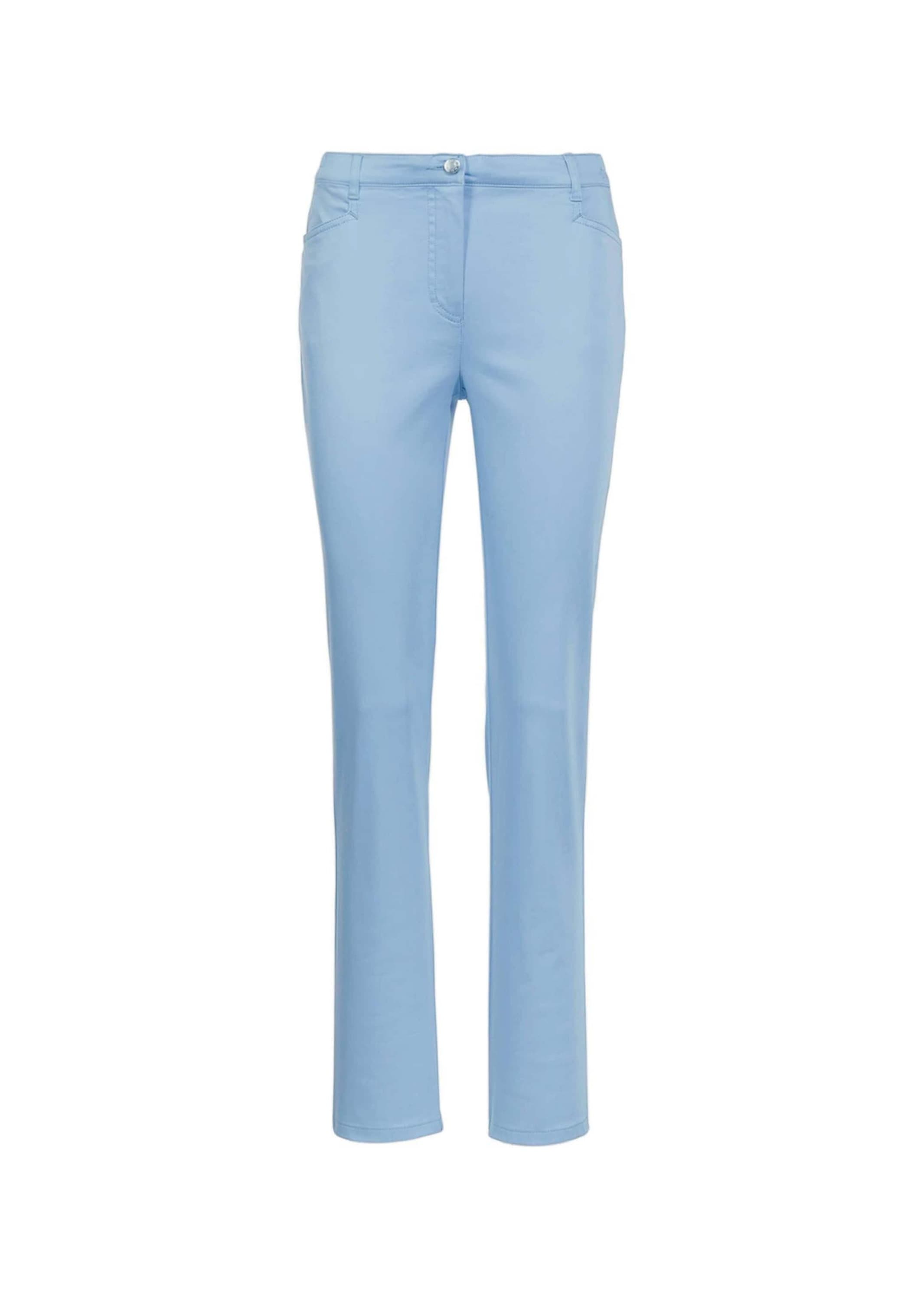 Stoffhose GOLDNER "Kurzgröße Leichte Baumwoll-Hose ANNA", Damen, Gr. 24, K-Gr, blau (hellblau), Obermaterial: 98% Baumwolle CO. 2% Elasthan EL., Hosen Stoffhose