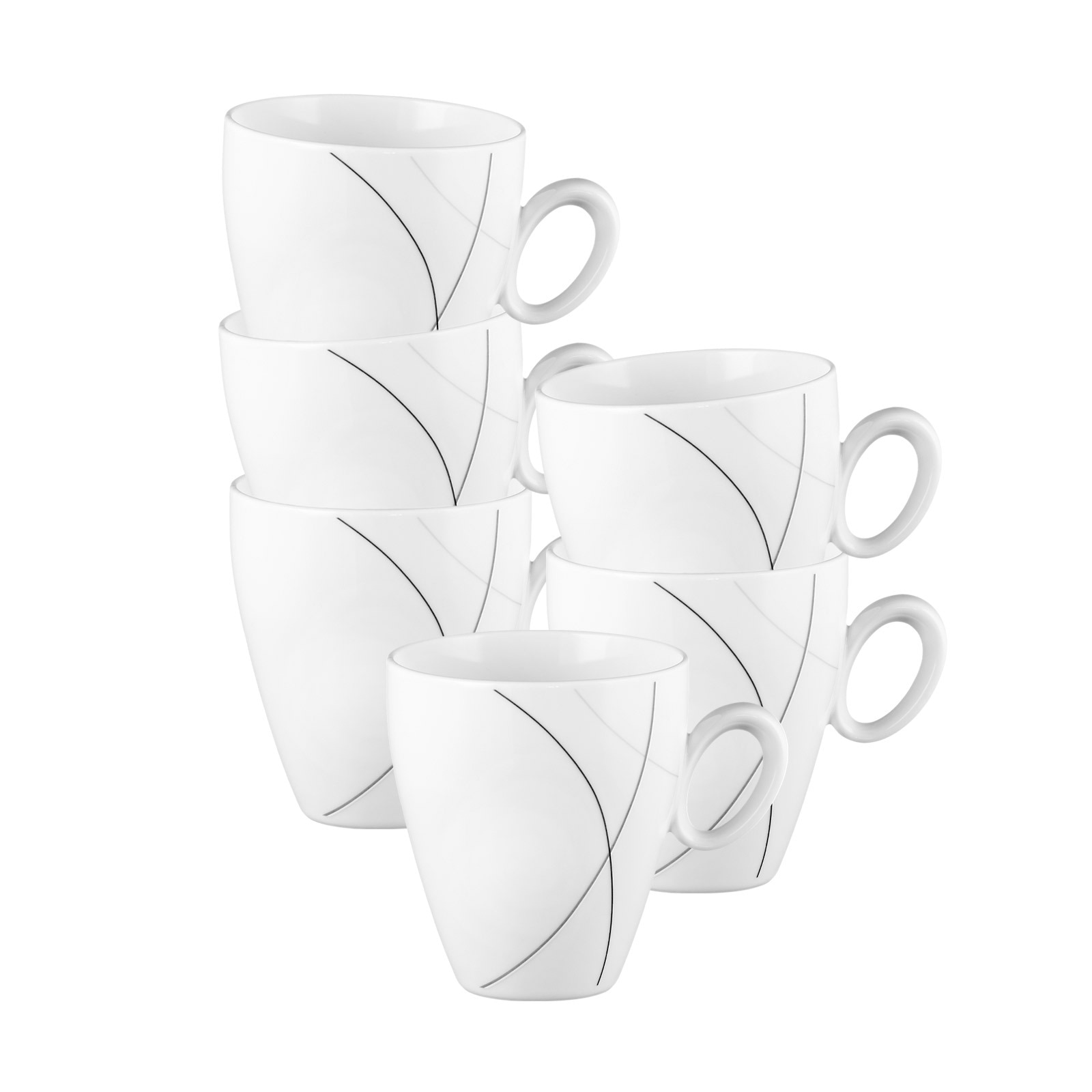 Becher SELTMANN WEIDEN "Becher mit Henkel Trio Highline 0,3 l 6er Set weiß-grau", bunt (weiß, grau), Porzellan, Trinkgefäße, Becher