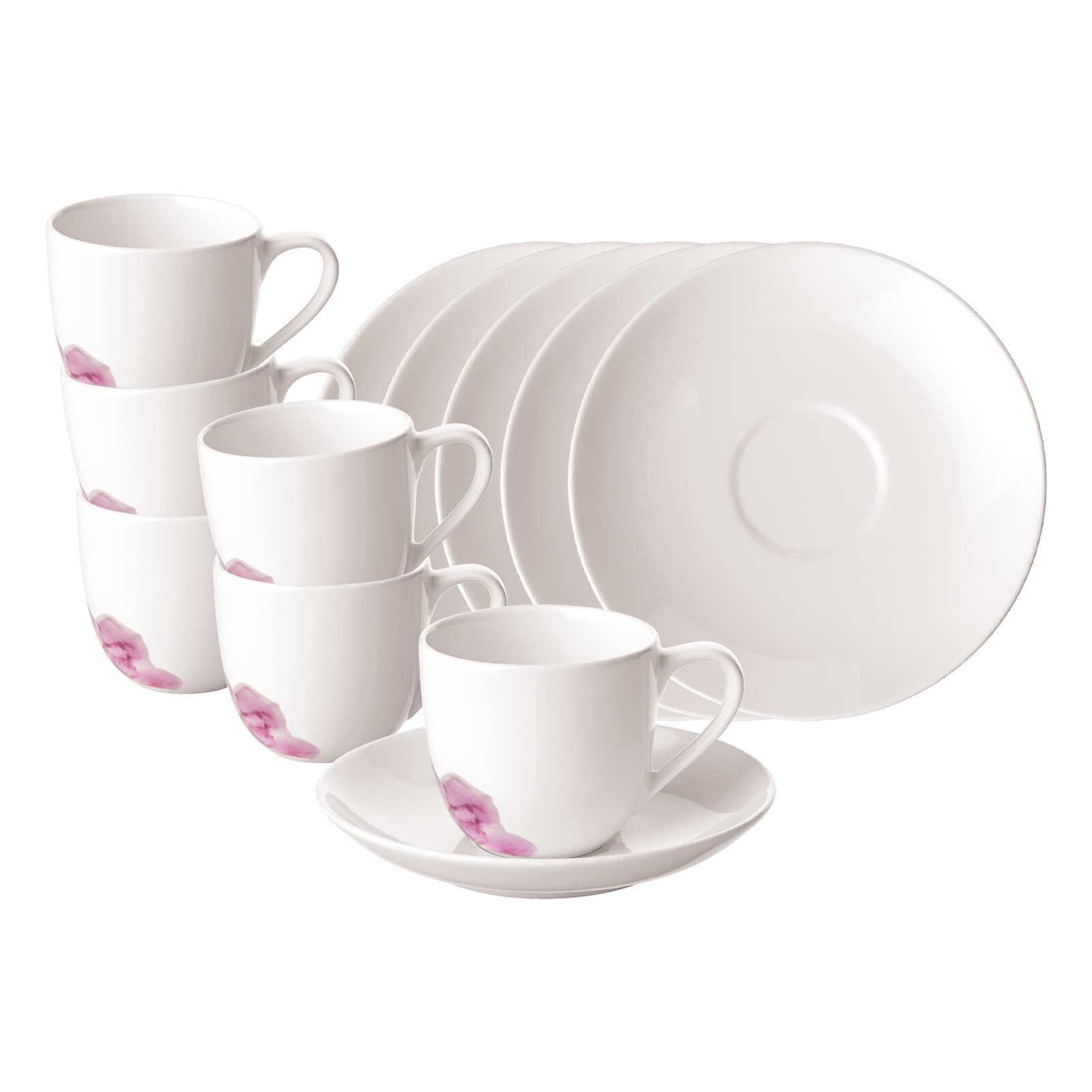 Tasse VILLEROY & BOCH "Espressotassen mit Untertassen Rose Garden 70 ml 6er Set weiß", weiß, Porzellan, Trinkgefäße, Tasse Image