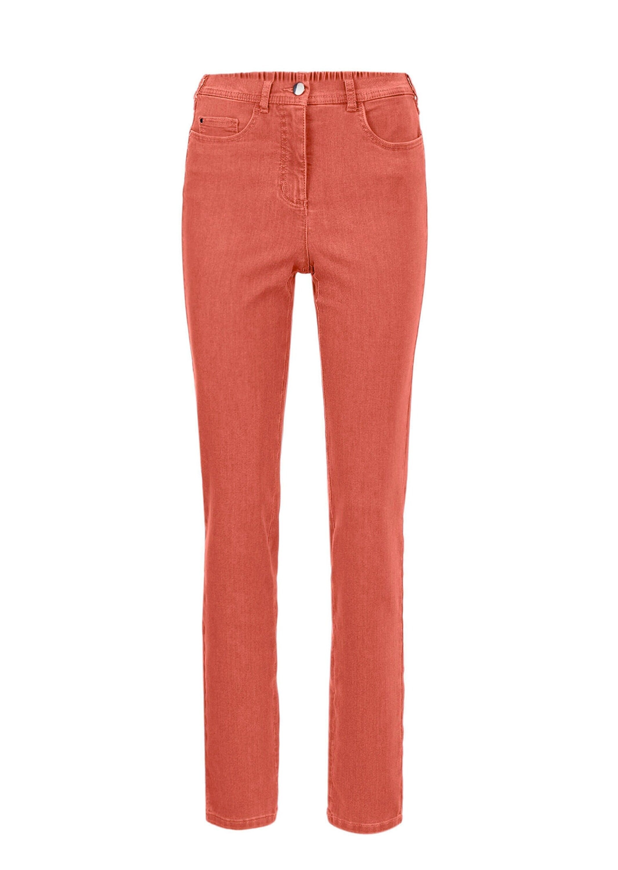 Regular-fit-Jeans GOLDNER "Damen Jeans Slim Fit LOUISA mit Stretch-Anteil", Damen, Gr. 54, N-Gr, orange (papaya), Obermaterial: 70% Baumwolle CO. 27% Polyester PES. 3% Elasthan EL., Jeans
