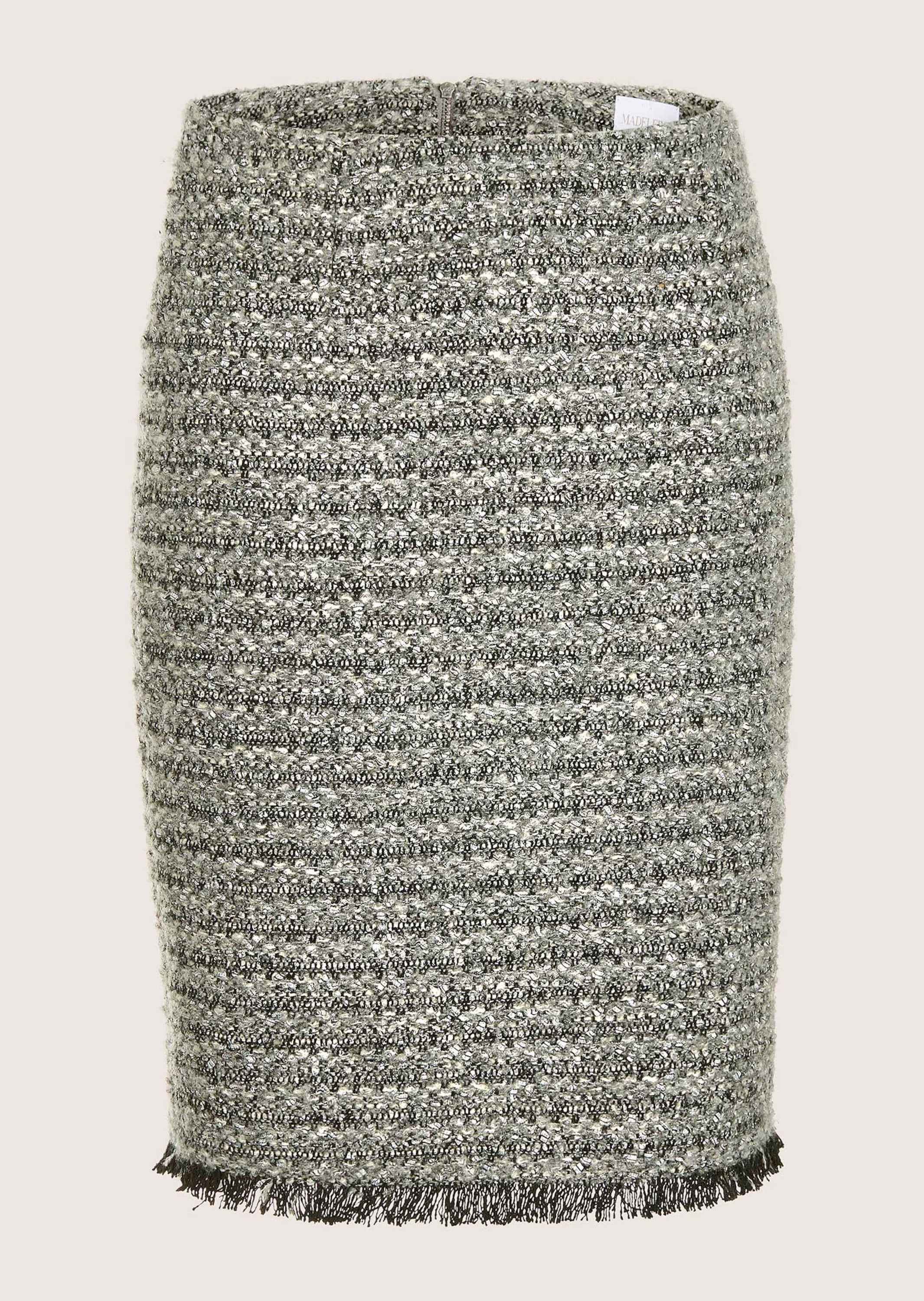 Bleistiftrock MADELEINE "Bouclé-Rock Eleganter Bleistiftrock mit Pariser Flair", Damen, Gr. 46, weiß (graphit, wollweiß, multicolor), Obermaterial: 80% Polyester PES. 20% Wolle mw., Röcke Bleistiftrock