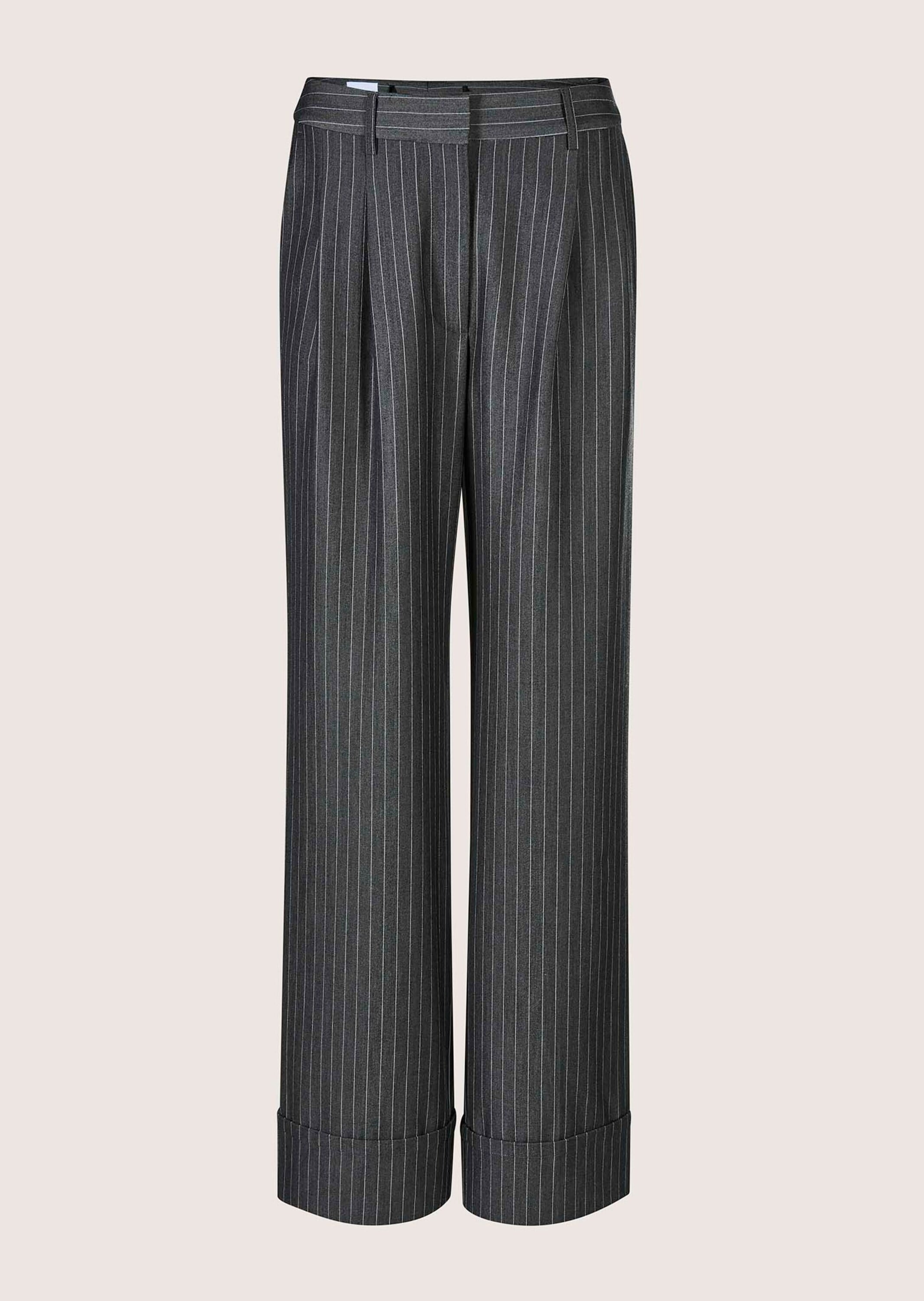 Stoffhose MADELEINE "Stoffhose Nadelstreifenhose mit weitem Bein", Damen, Gr. 19, K-Gr, grau (bleigrau, melange), Obermaterial: 63% Polyester PES. 33% Viskose CV. 4% Elasthan EL., Hosen Stoffhose