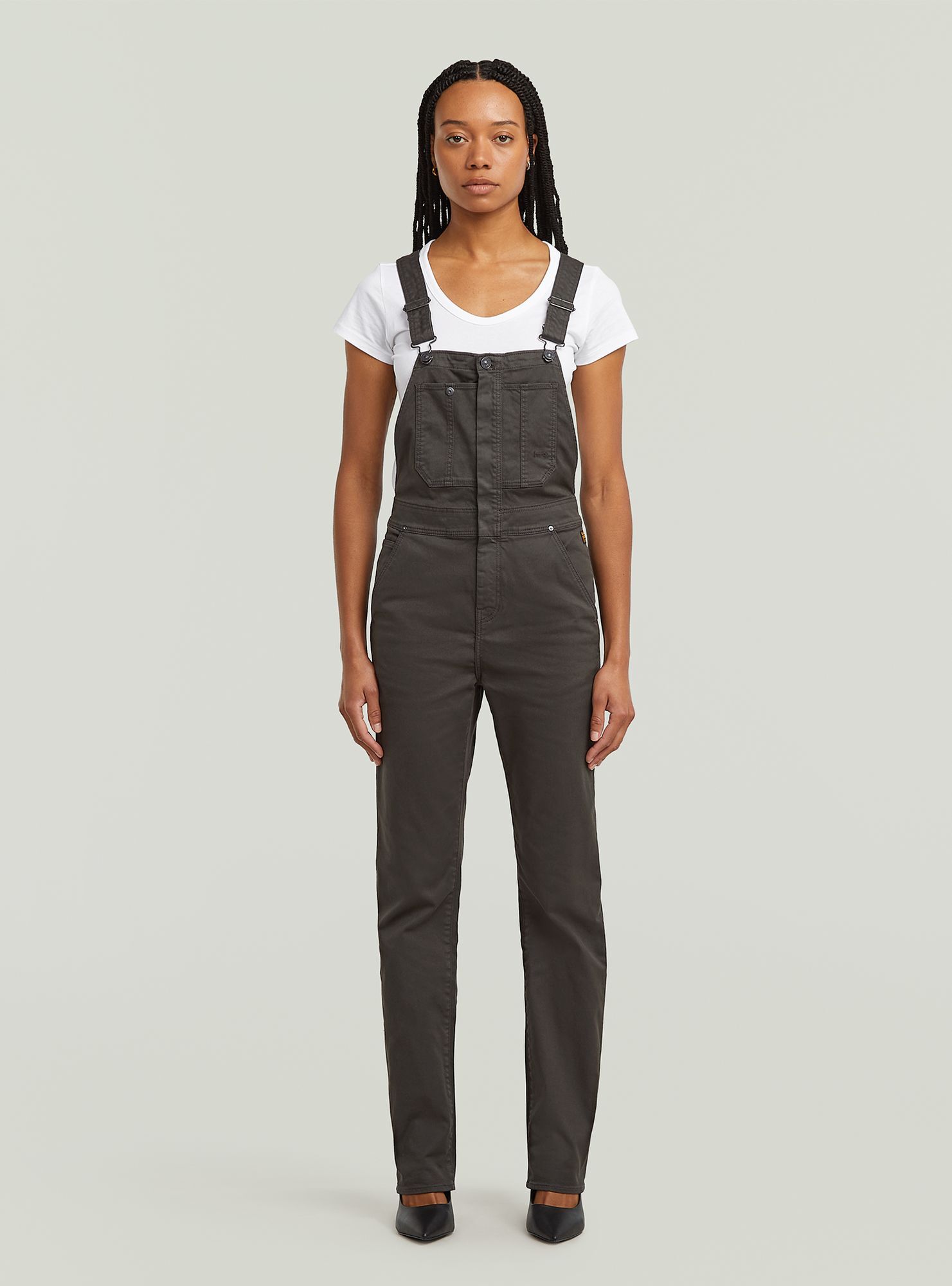 Jumpsuit G-STAR "Slim Latzhose", Damen, Gr. M, Normalgrößen, asfalt gd, Obermaterial: 50% Baumwolle, 47% Baumwolle, 3% Elasthan, Overalls Jumpsuit