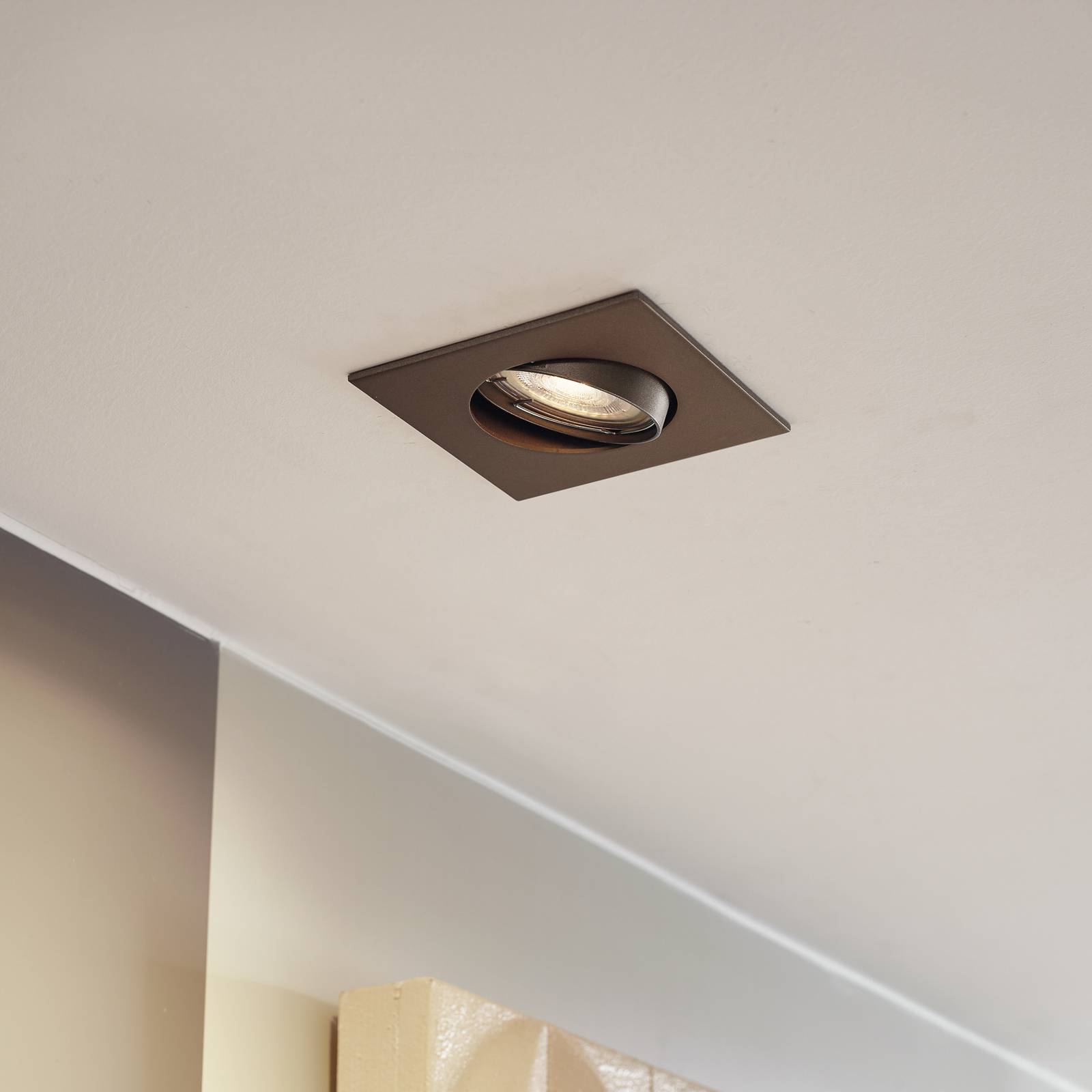 Prios Einbauleuchte Fibur, bronze matt, 9 cm, GU10, 10er Fibur PRIOS, dimmbar, bronze / altmessing, für Wohn- / Esszimmer, Metall, Modern