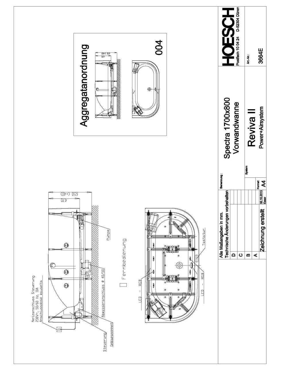 Hoesch Whirlwanne Spectra 3664 & Reviva II Power+ 3664E.010305004 Image