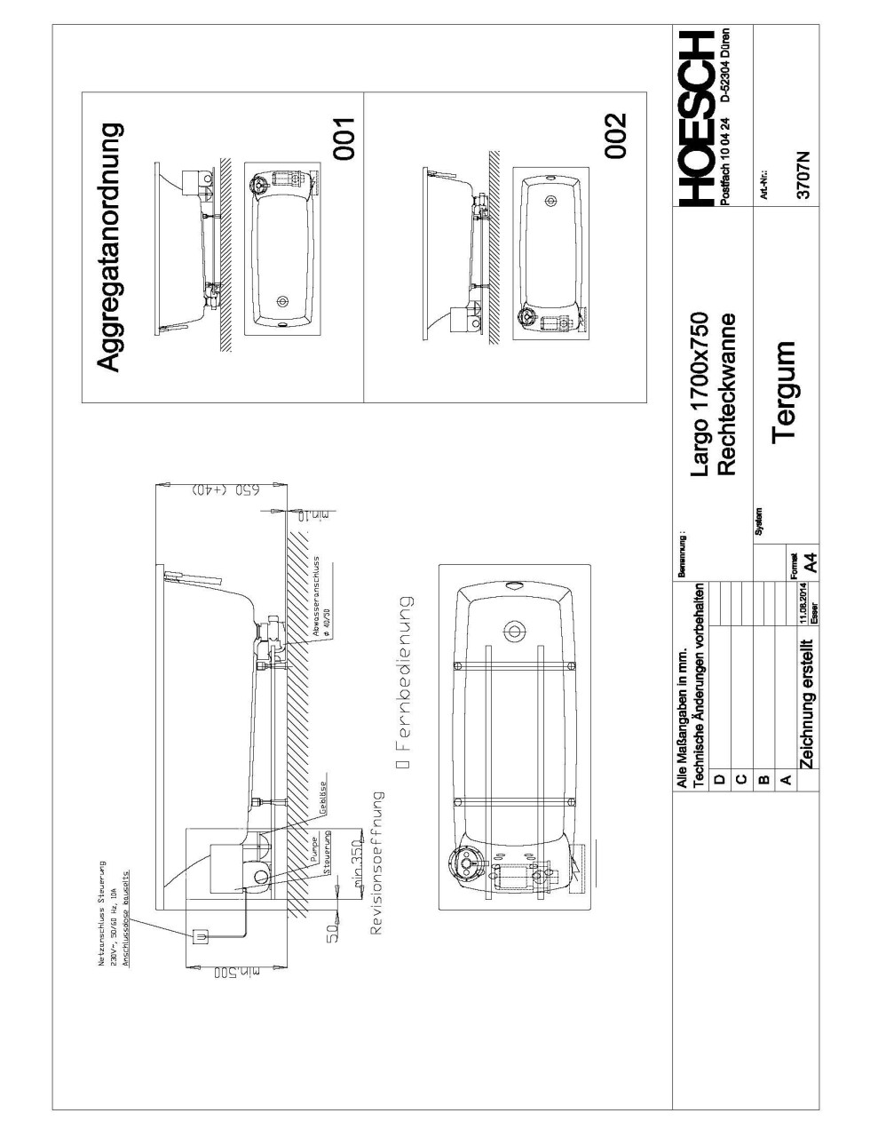 Hoesch Whirlwanne Largo 3707 & Tergum Whirl, 3707N.010305001 Image