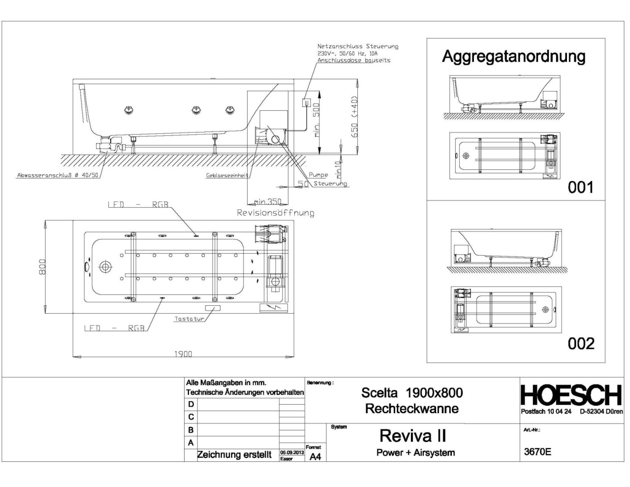 Hoesch Whirlwanne Scelta 3670 & Reviva II Power+Air, 3670E.010305002 Image