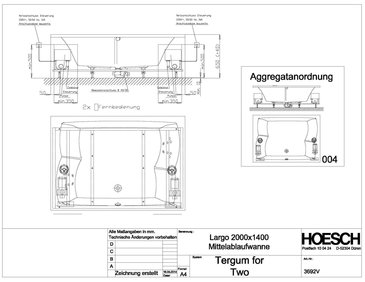 Hoesch Whirlpool Largo 3692&Tergum for 2 Whirl, weiß/verchromt/Motor re./li., 3692V.010305004 3692V.010305004 Image