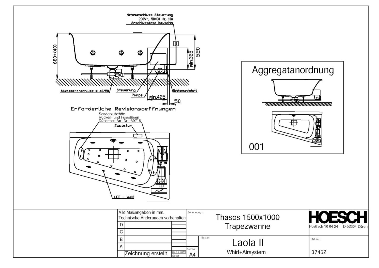 Hoesch Whirlwanne Thasos 3746 & Laola II Whirl+Air, 3746Z.010305001 Image