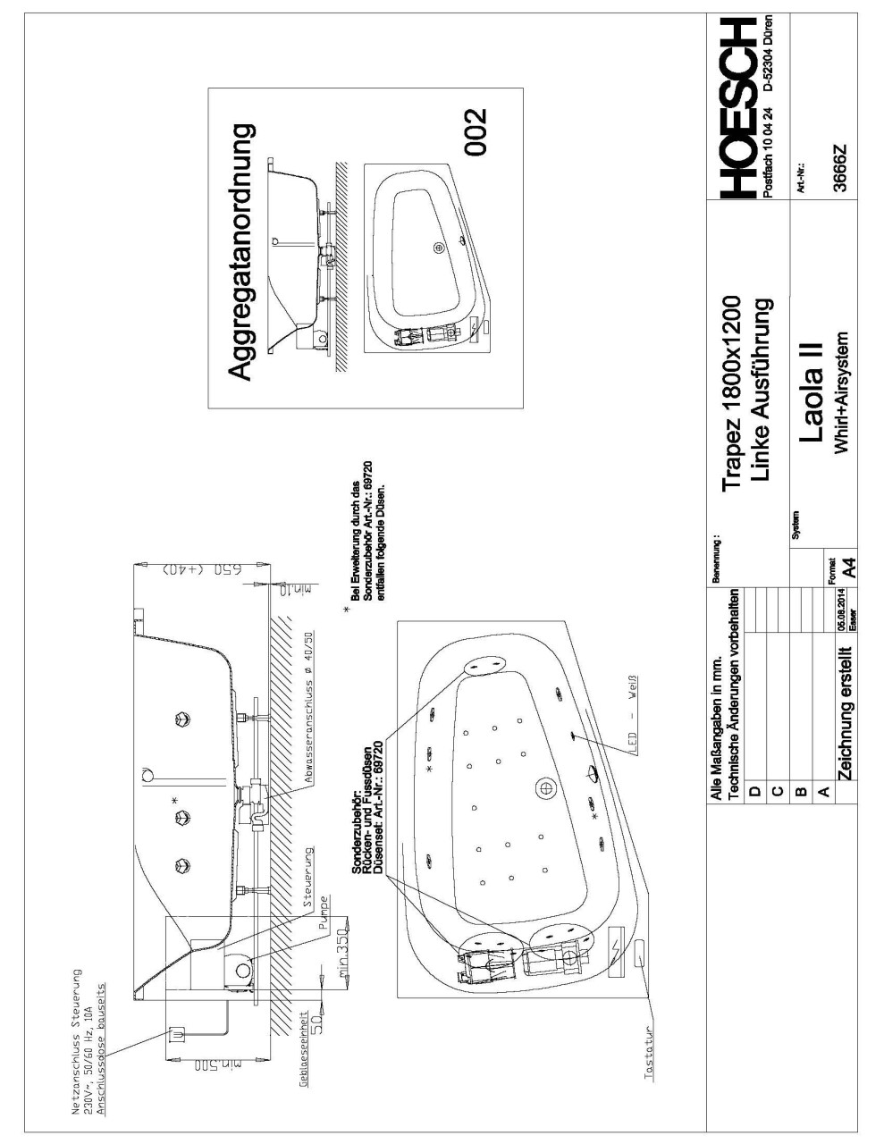 Hoesch Whirlpool Spectra 3666&Laola II Whirl+ Air, weiß/verchromt/Motor links, 3666Z.010305002 3666Z.010305002 Image