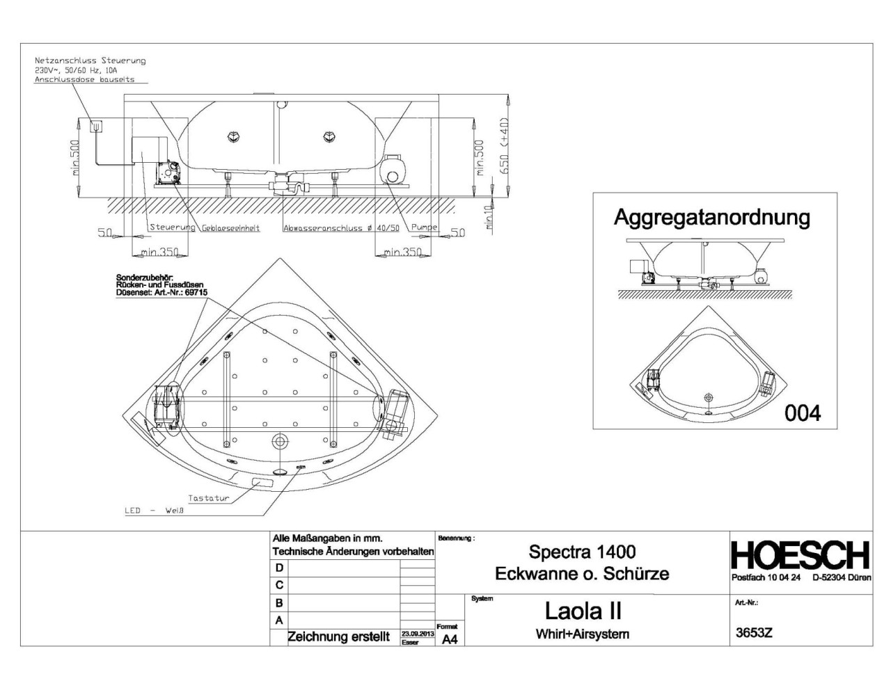 Hoesch Whirlwanne Spectra 3653 & Laola II Whirl+Air, 3653Z.010305004 Image