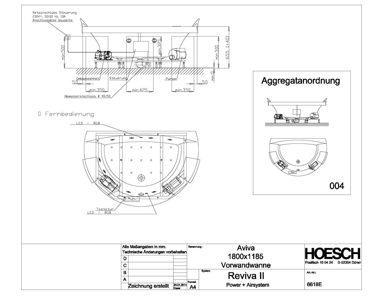 Hoesch Whirlwanne Aviva 6618 & Reviva II Power+Air, 6618E.010305004 Image