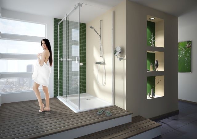 Hoesch Duschabtrennung Muna 1600x800 li. Eckversion, Everclean, Haltestange eloxal silber, 9228626.1 9228626.101401 Image