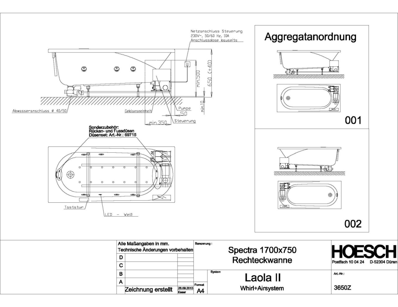 Hoesch Whirlwanne Spectra 3650 & Laola II Whirl+Air, 3650Z.010305002 Image